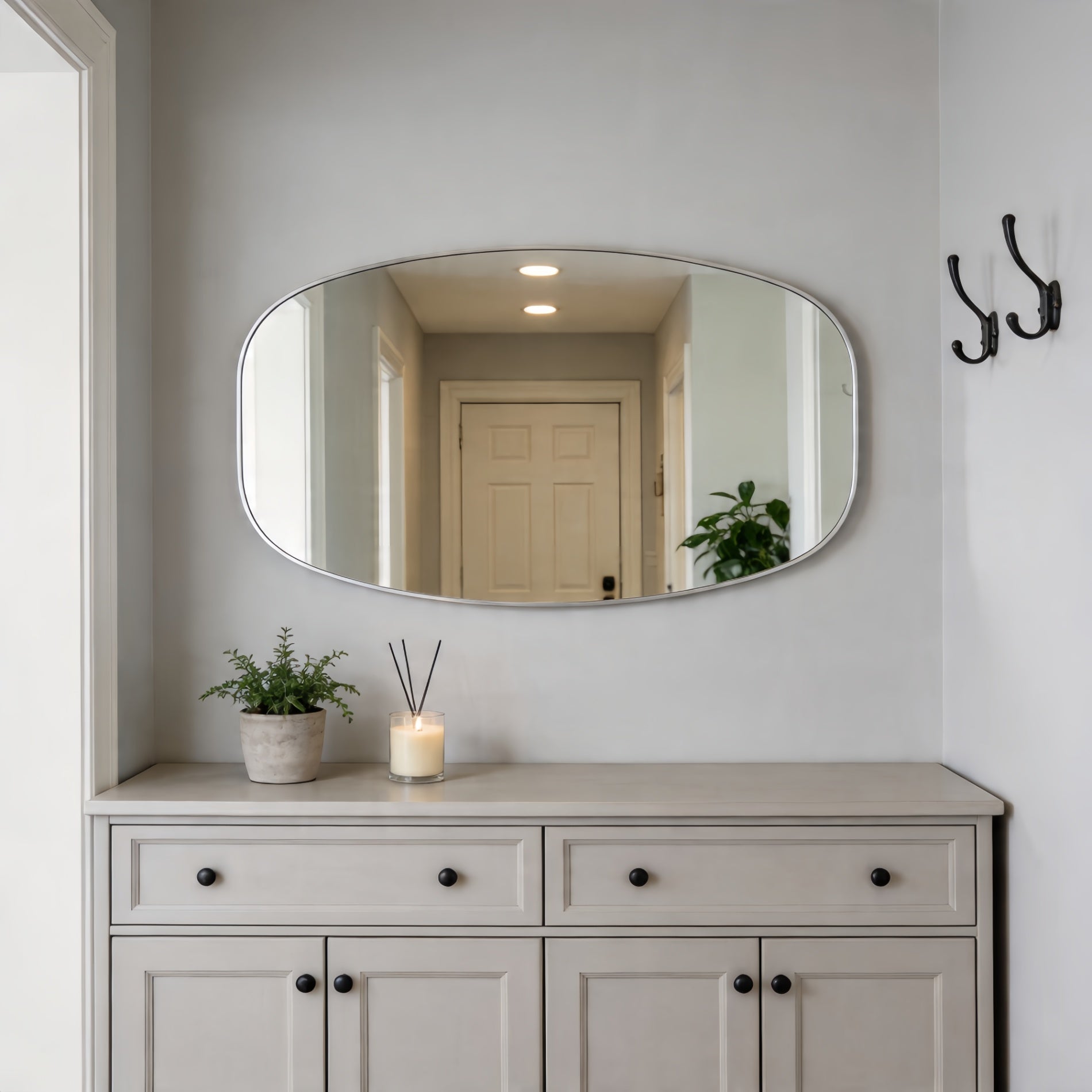30 in. x 48 in. Metal Framed Oblong Oval Bathroom Vanity Mirror, 4 mm HD Wall Mirror, Horizontal or Vertical