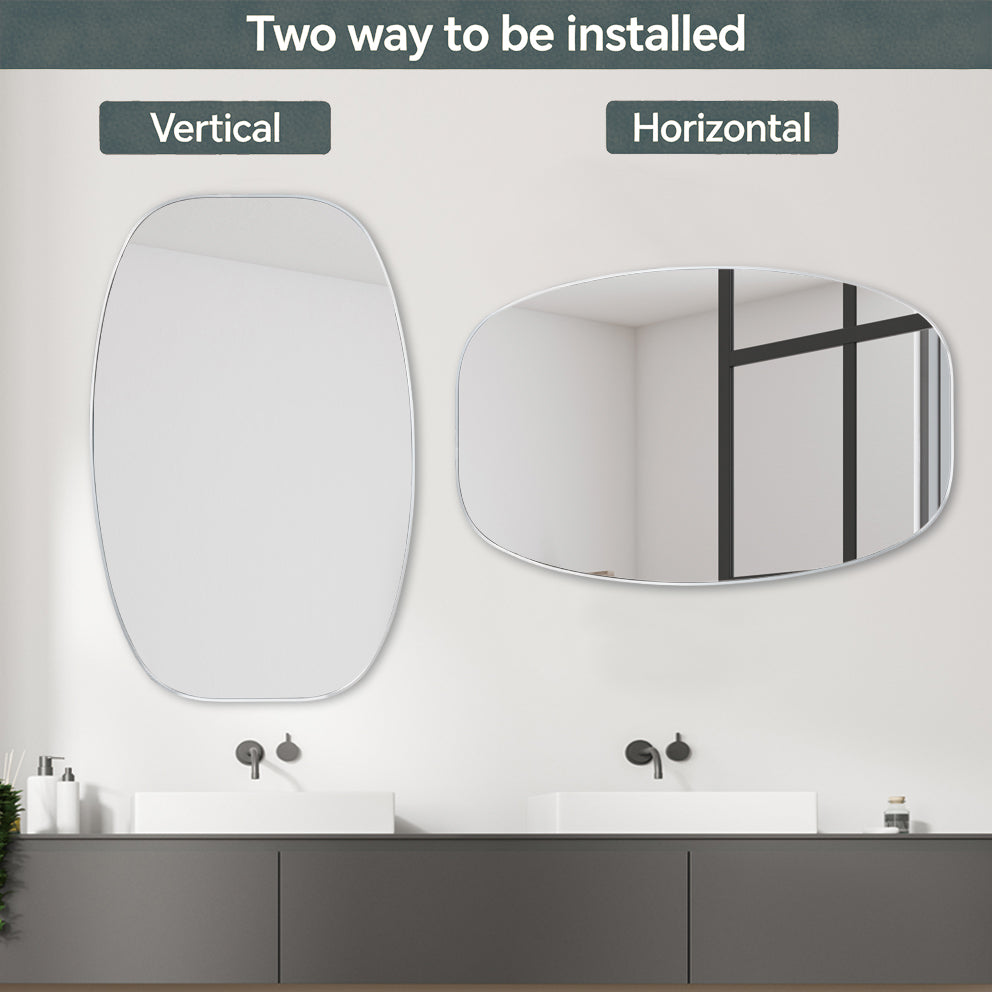 30 in. x 48 in. Metal Framed Oblong Oval Bathroom Vanity Mirror, 4 mm HD Wall Mirror, Horizontal or Vertical