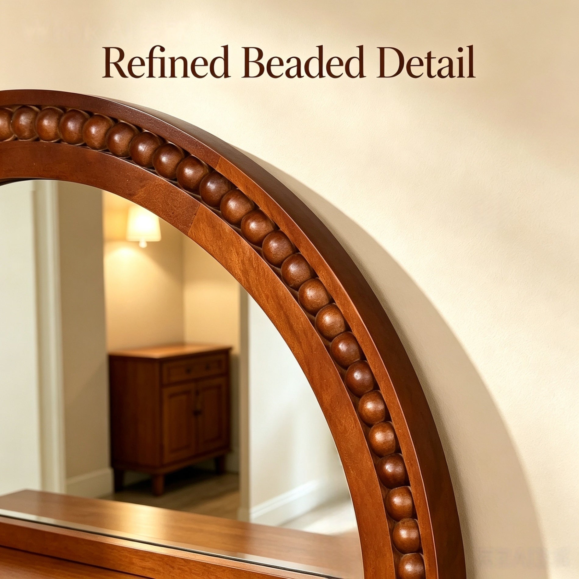 20×30 Inch Arch Wall Mirror With Beaded Solid Wood Frame, Rustic Farmhouse Decor Mirror for Entryway, Bathroom & Living Room
