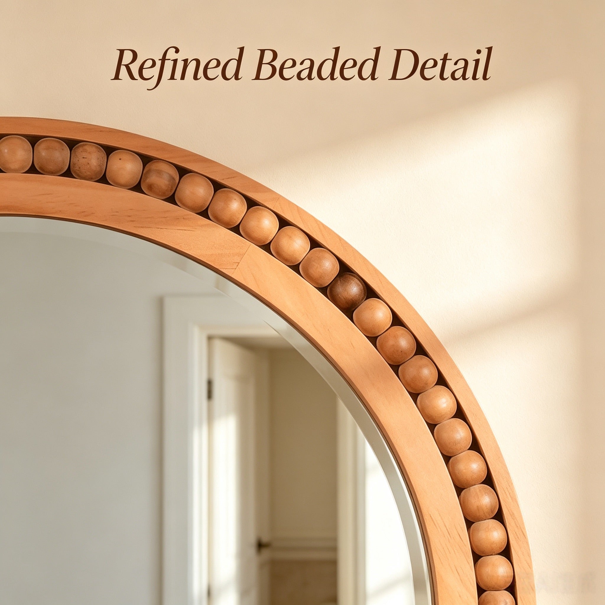 20×30 Inch Arch Wall Mirror With Beaded Solid Wood Frame, Rustic Farmhouse Decor Mirror for Entryway, Bathroom & Living Room