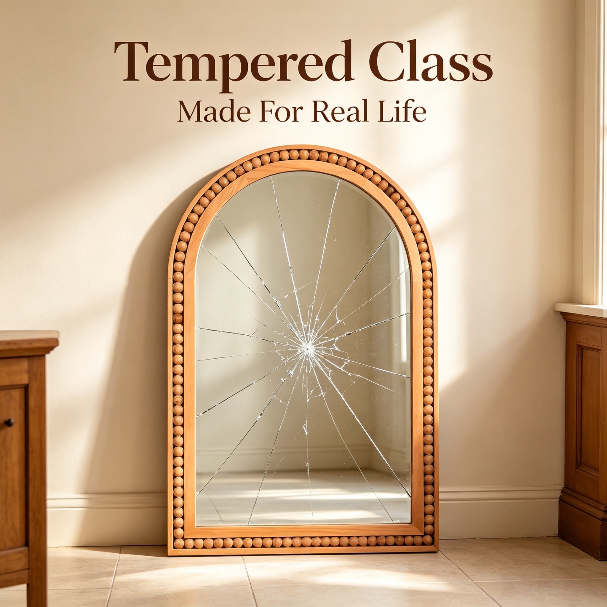 20×30 Inch Arch Wall Mirror With Beaded Solid Wood Frame, Rustic Farmhouse Decor Mirror for Entryway, Bathroom & Living Room