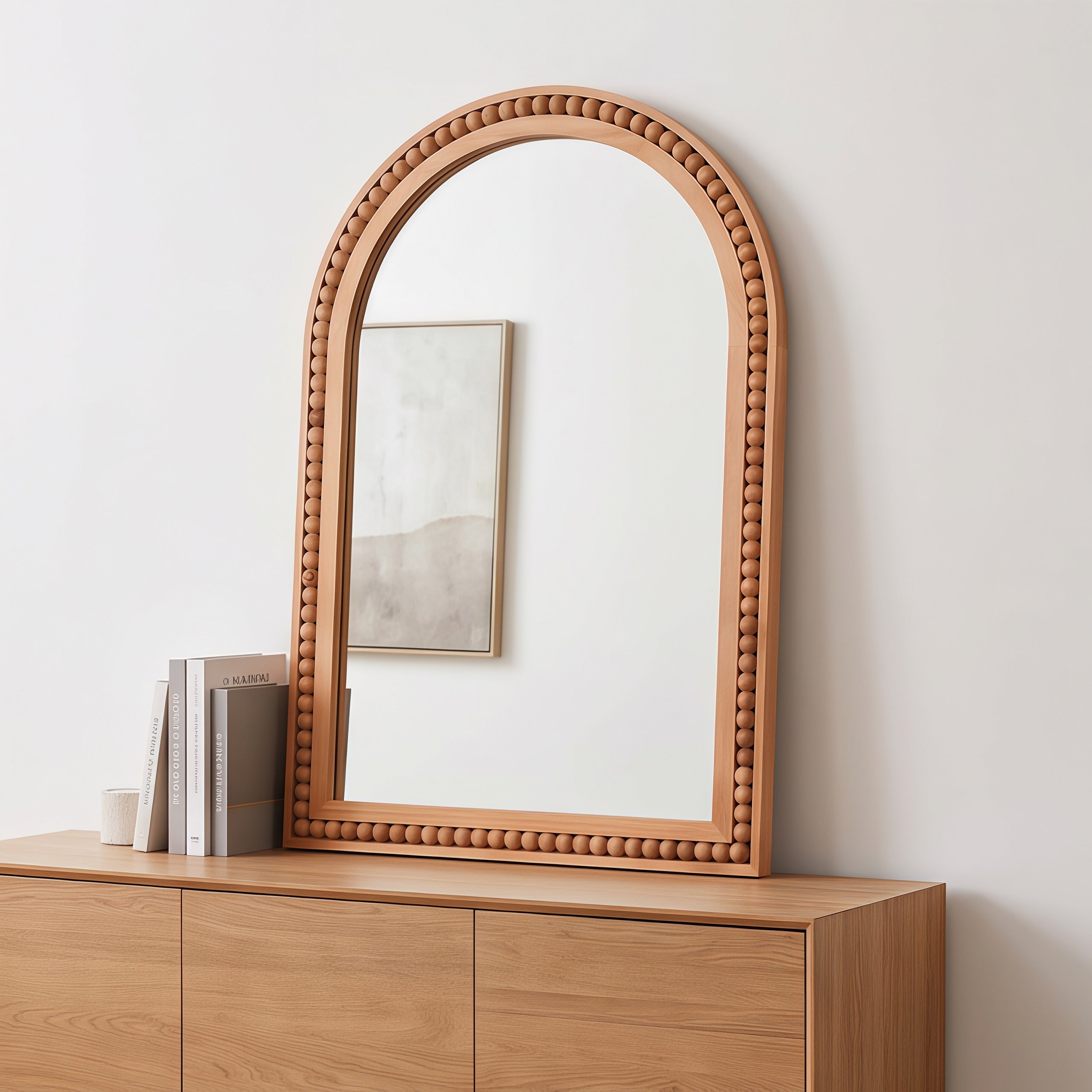 20×30 Inch Arch Wall Mirror With Beaded Solid Wood Frame, Rustic Farmhouse Decor Mirror for Entryway, Bathroom & Living Room