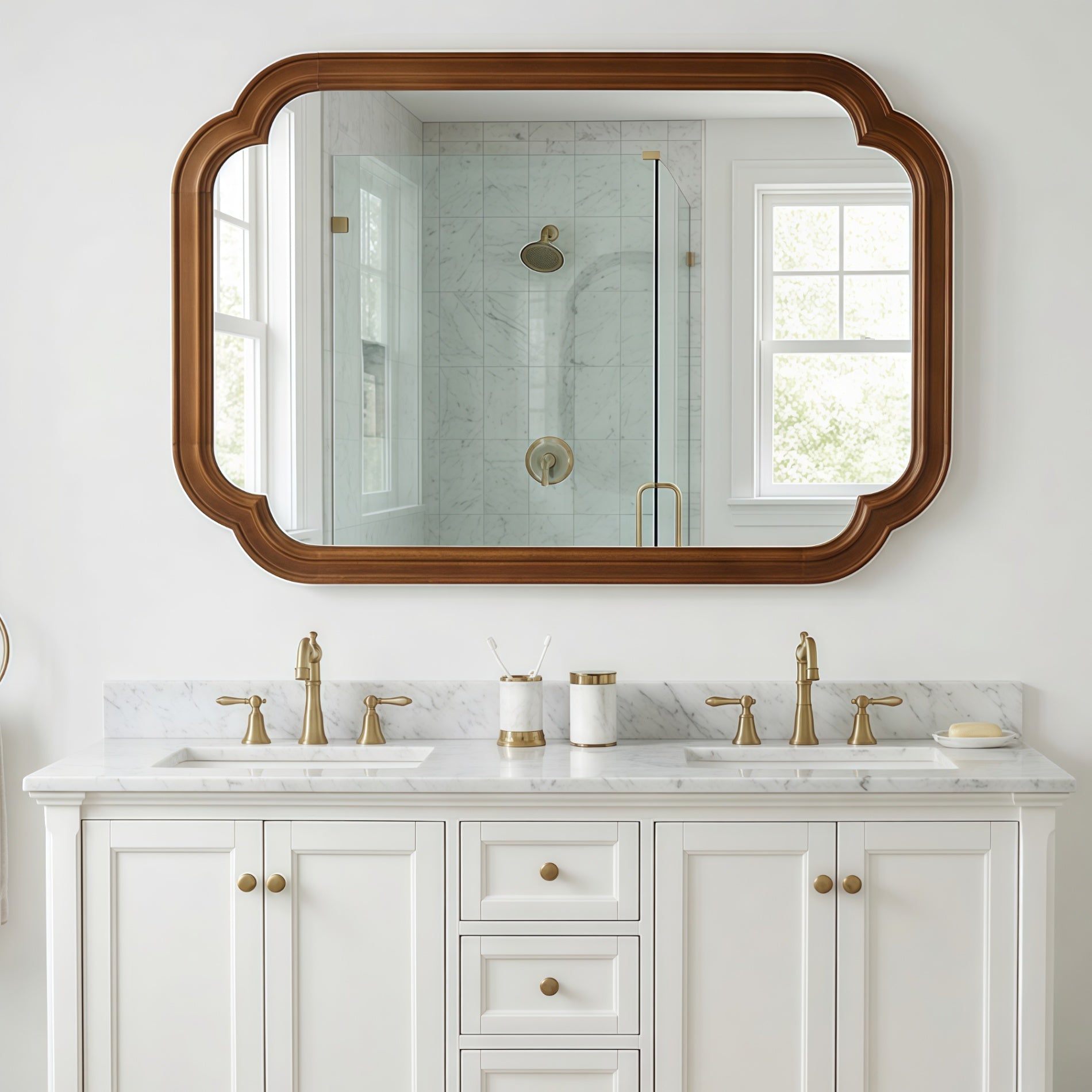 24" x 36" Solid Wood Frame Rounded Corner Decorative Mirror, For Bedroom, Bathroom, Living Room, Entryway
