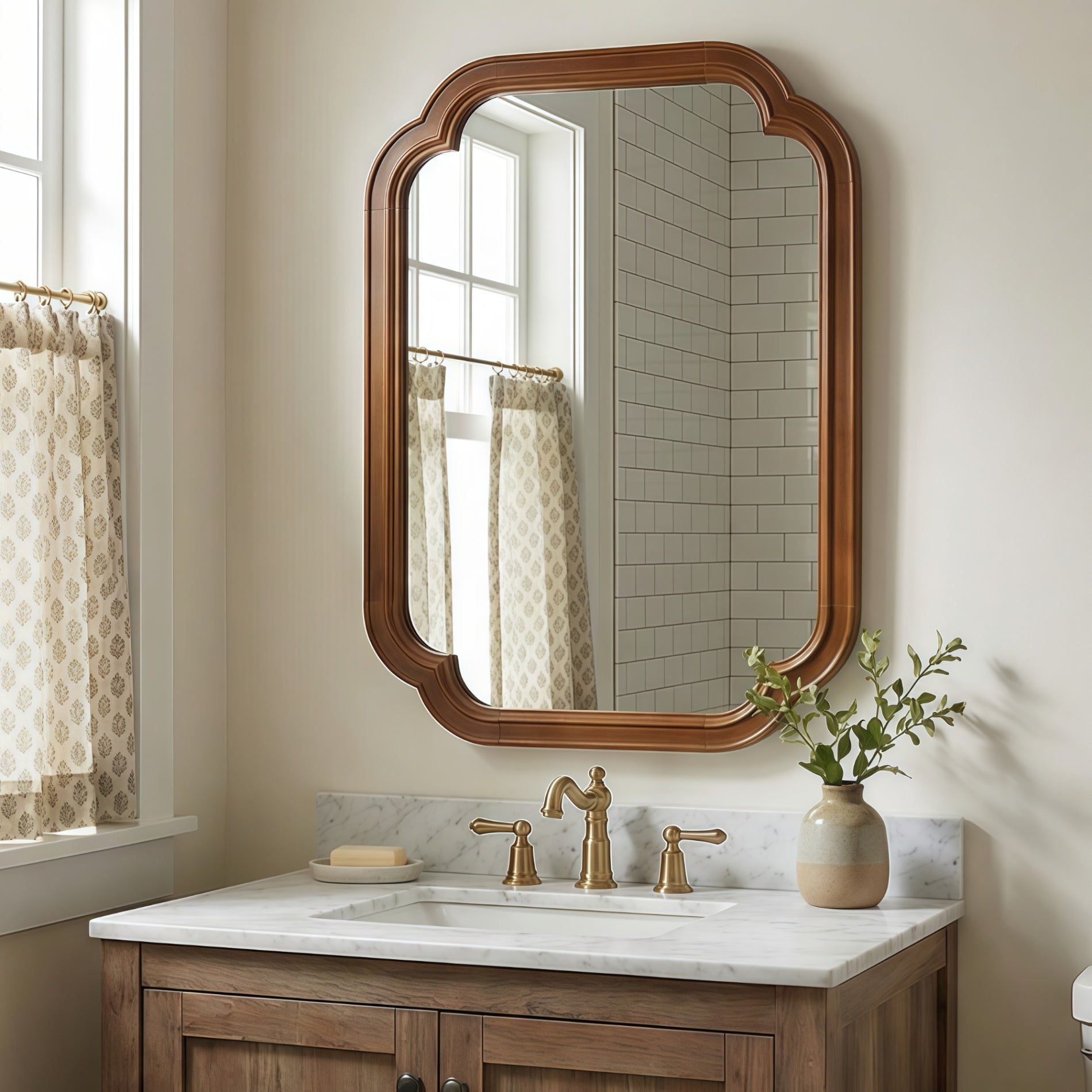 24" x 36" Solid Wood Frame Rounded Corner Decorative Mirror, For Bedroom, Bathroom, Living Room, Entryway