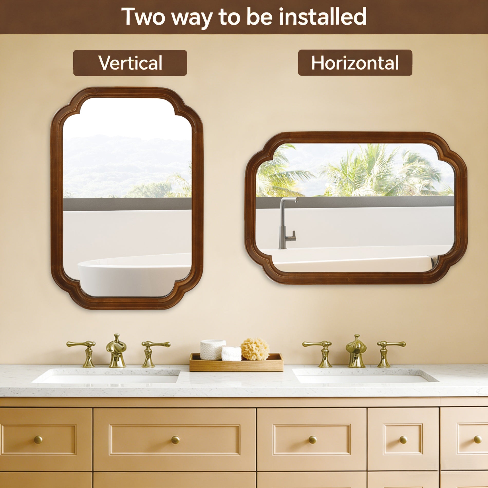 24" x 36" Solid Wood Frame Rounded Corner Decorative Mirror, For Bedroom, Bathroom, Living Room, Entryway