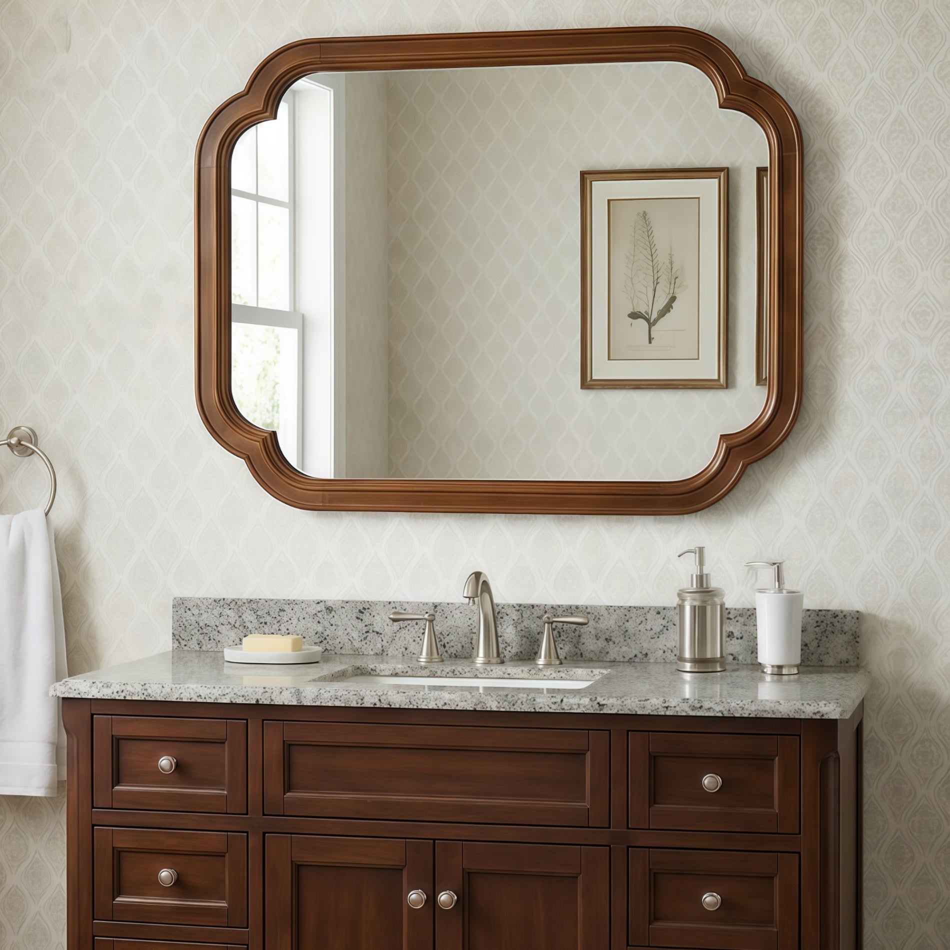 24" x 36" Solid Wood Frame Rounded Corner Decorative Mirror, For Bedroom, Bathroom, Living Room, Entryway