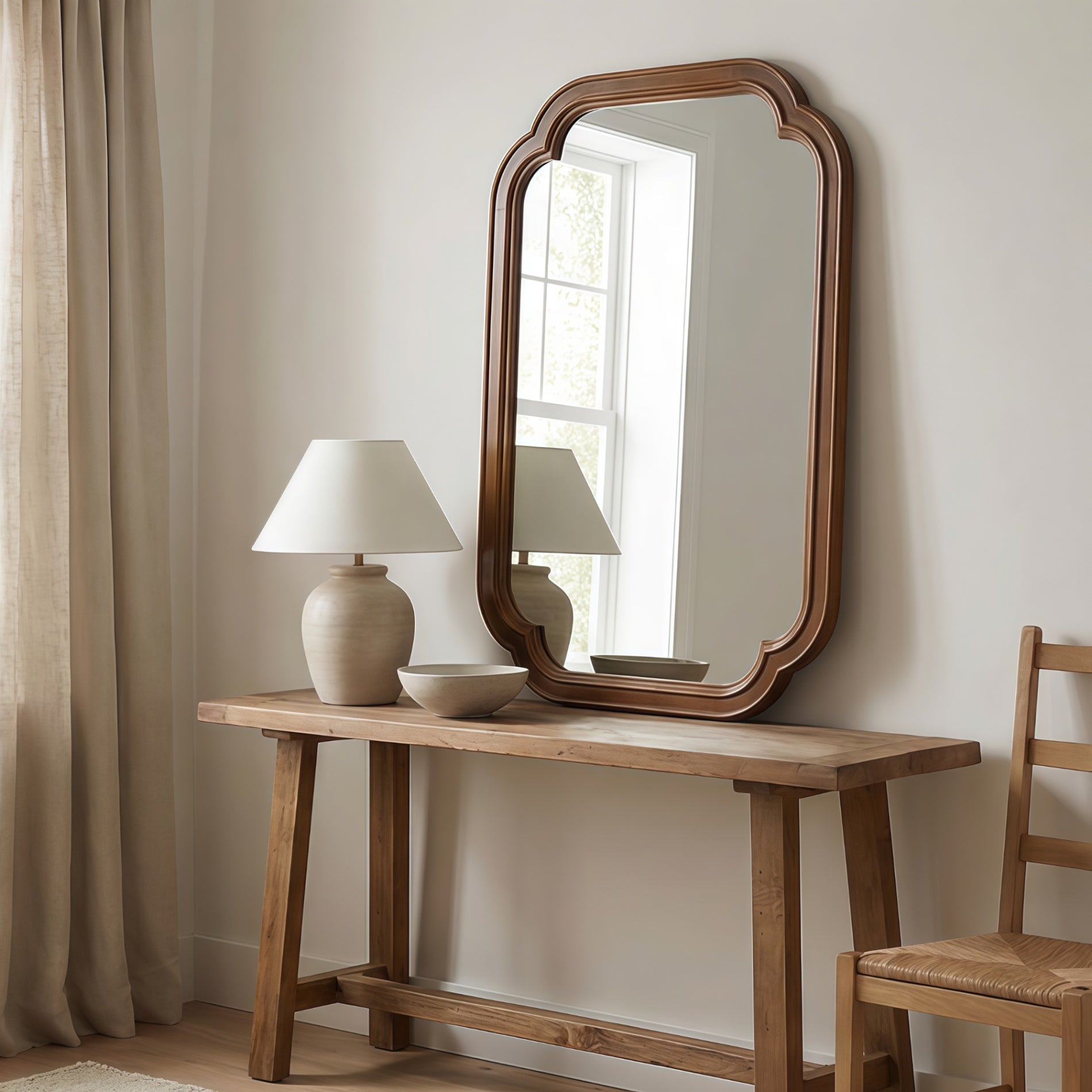 24" x 36" Solid Wood Frame Rounded Corner Decorative Mirror, For Bedroom, Bathroom, Living Room, Entryway