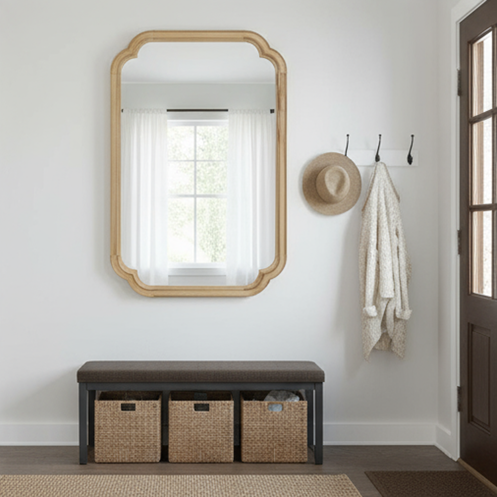 24" x 36" Solid Wood Frame Rounded Corner Decorative Mirror, For Bedroom, Bathroom, Living Room, Entryway