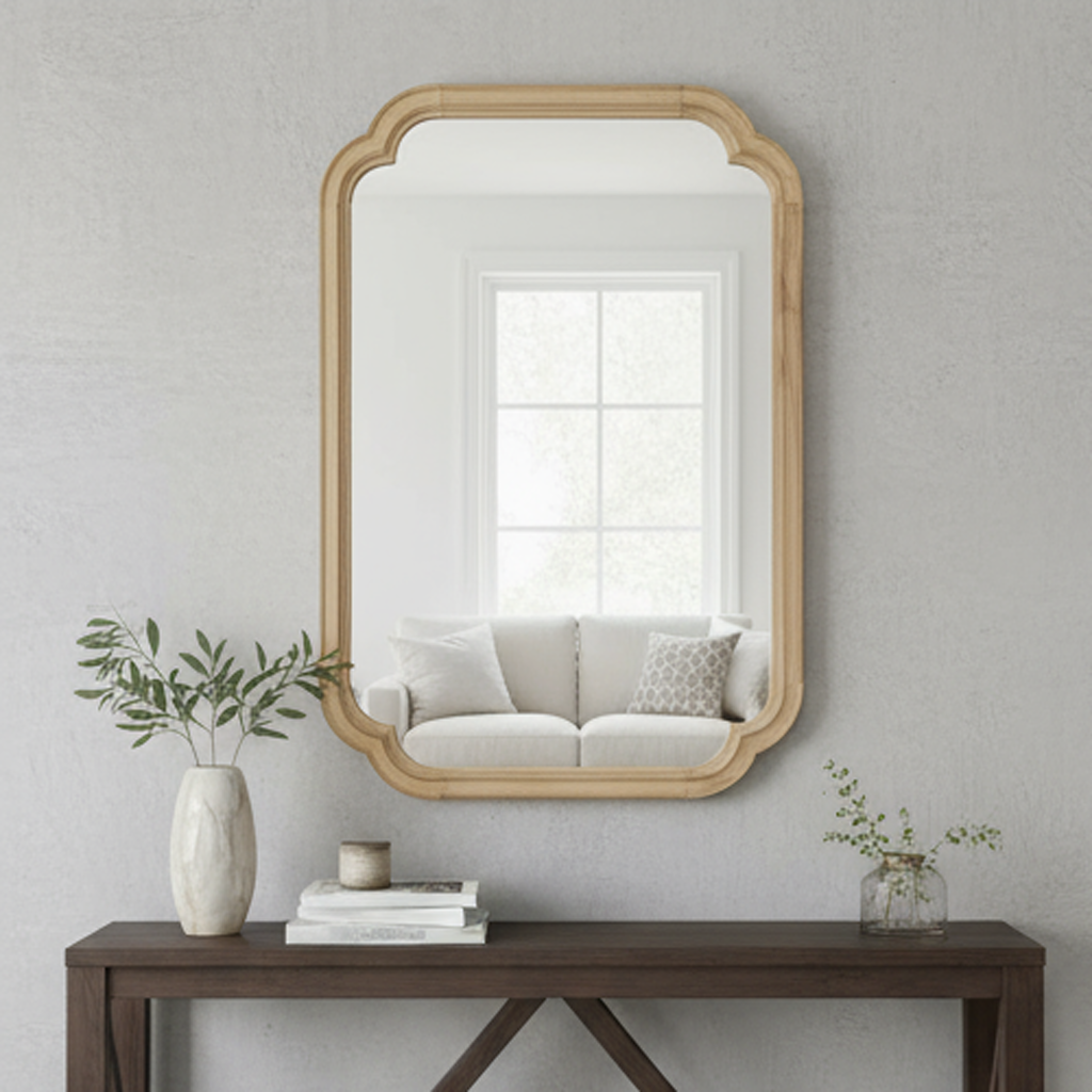 24" x 36" Solid Wood Frame Rounded Corner Decorative Mirror, For Bedroom, Bathroom, Living Room, Entryway