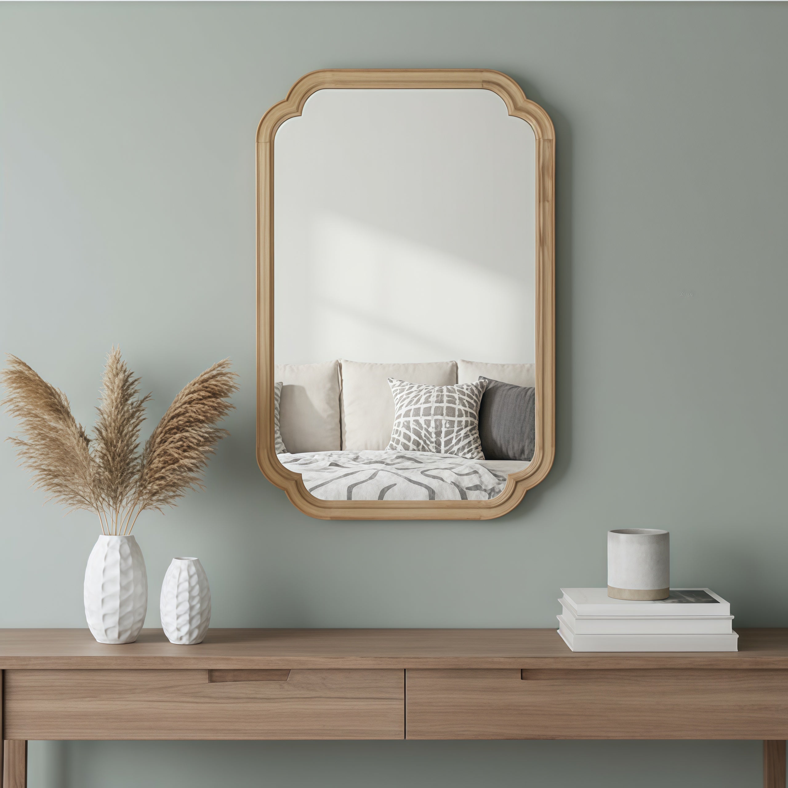 24" x 36" Solid Wood Frame Rounded Corner Decorative Mirror, For Bedroom, Bathroom, Living Room, Entryway