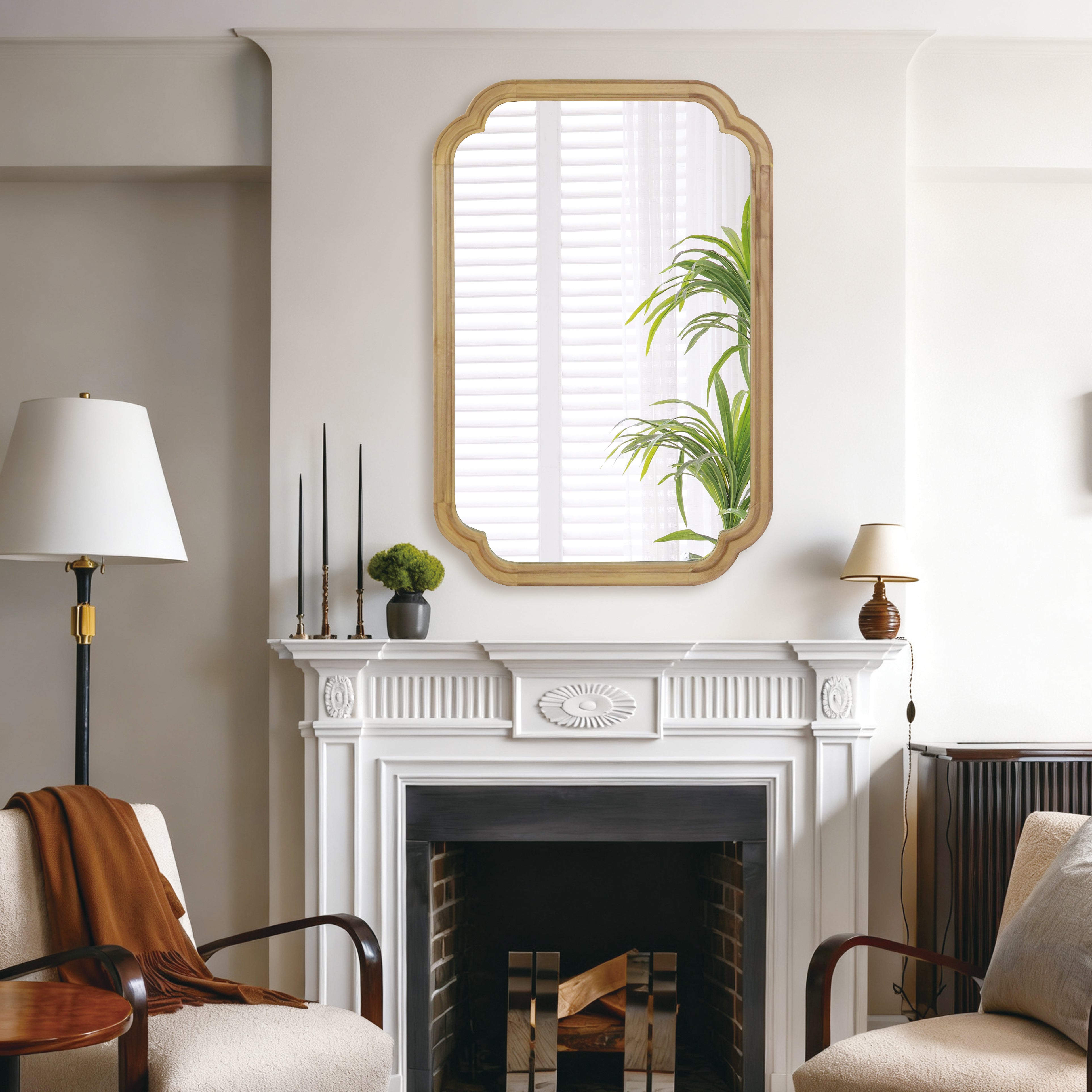 24" x 36" Solid Wood Frame Rounded Corner Decorative Mirror, For Bedroom, Bathroom, Living Room, Entryway