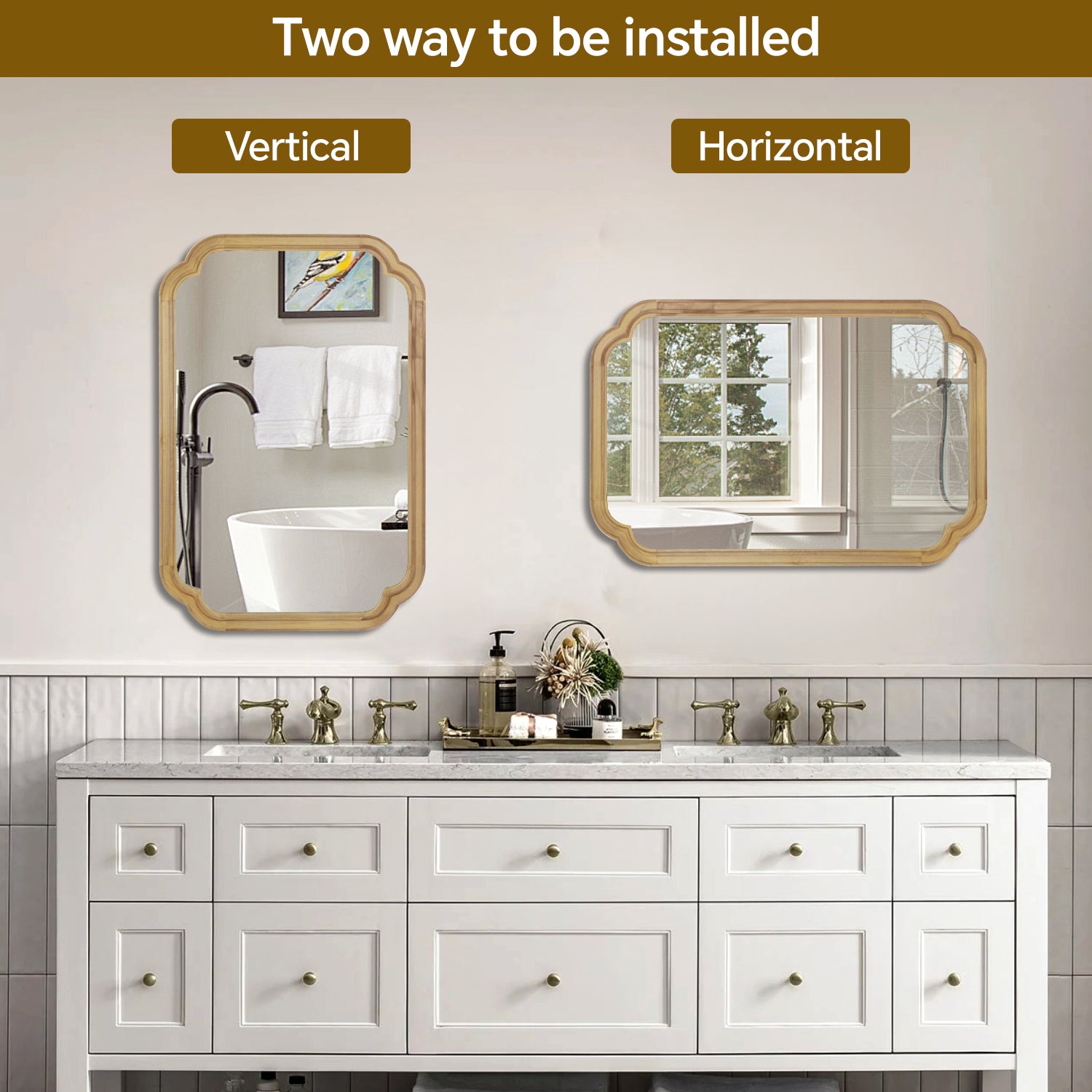24" x 36" Solid Wood Frame Rounded Corner Decorative Mirror, For Bedroom, Bathroom, Living Room, Entryway
