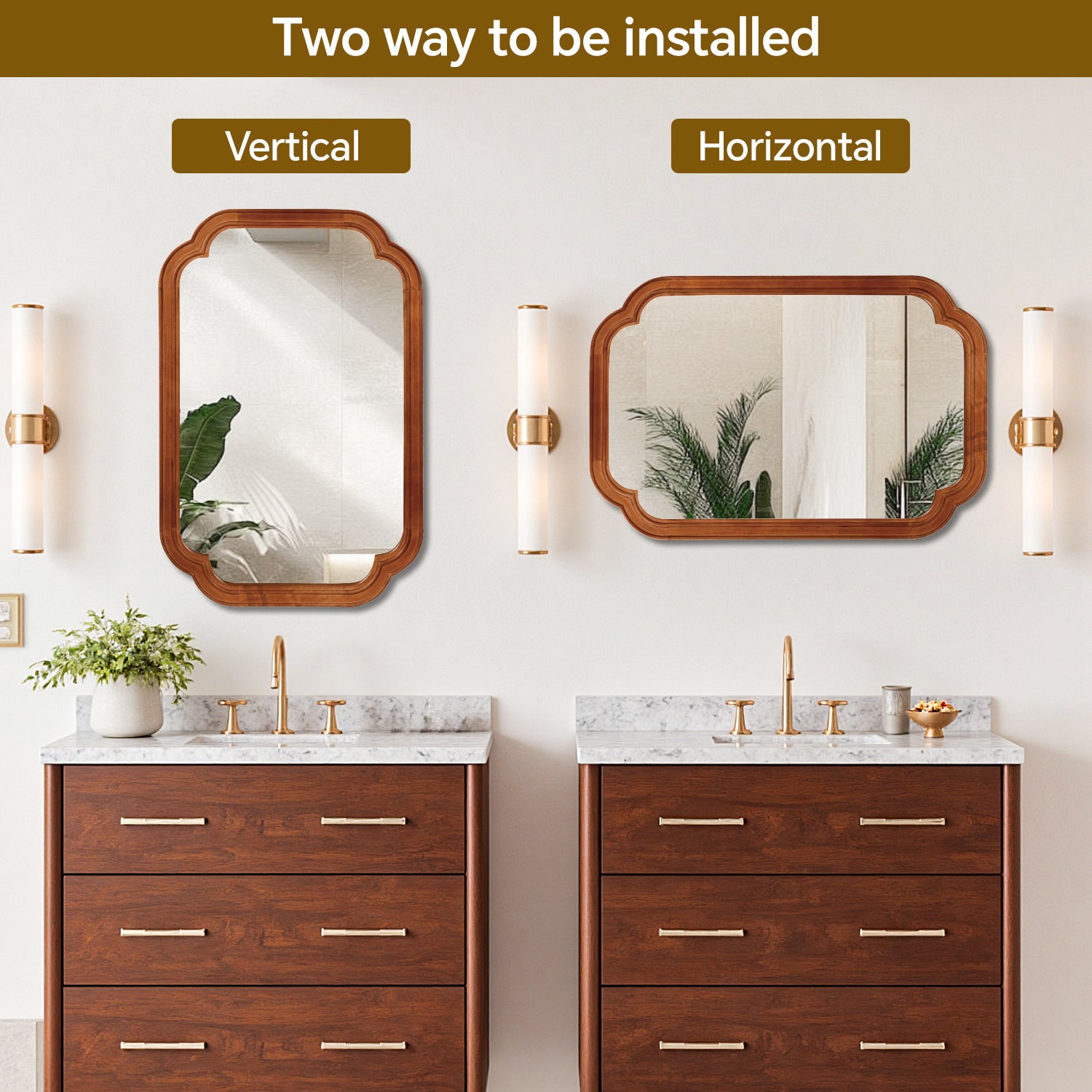 24" x 36" Solid Wood Frame Rounded Corner Decorative Mirror, For Bedroom, Bathroom, Living Room, Entryway