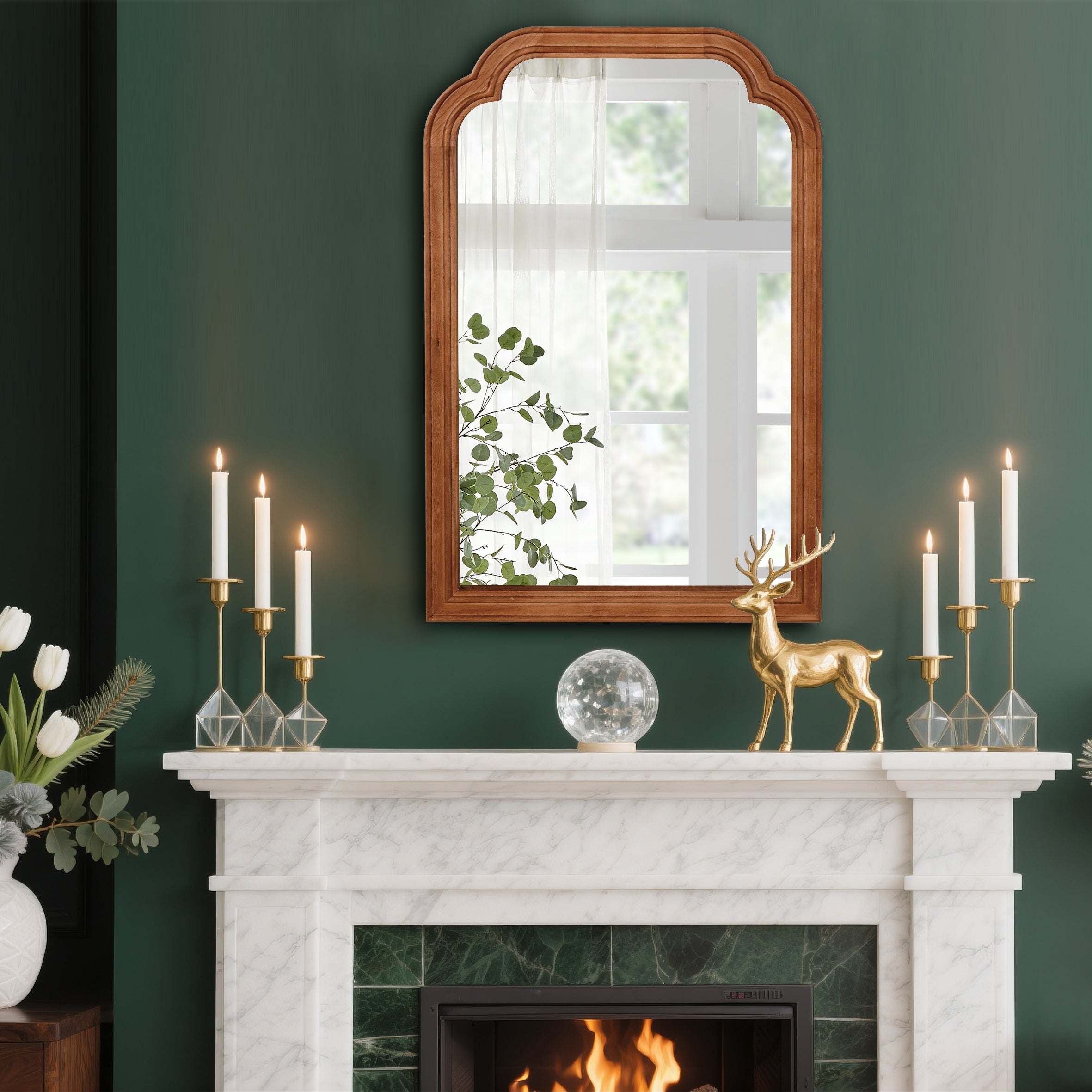24 in. x 36 in. Solid Wood Frame Wall Mirror, Rounded Corner Tempered Glass Vanity Mirror for Bathroom, Bedroom & Entryway