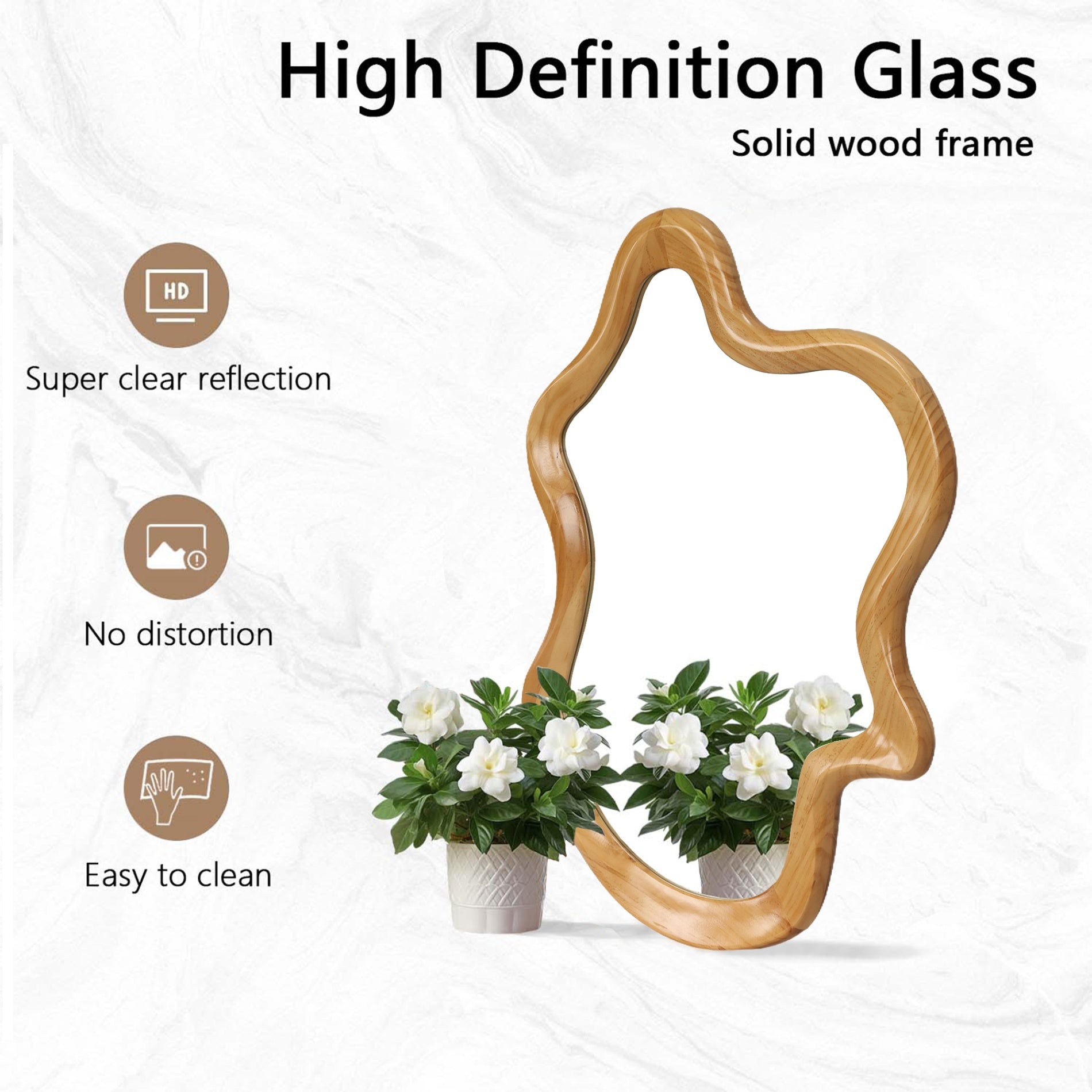 33.46 in. x 22.24 in. Irregular Natural Wood Frame Wall Mirror, Asymmetrical Decorative Vanity Mirror for Bathroom, Bedroom & Entryway