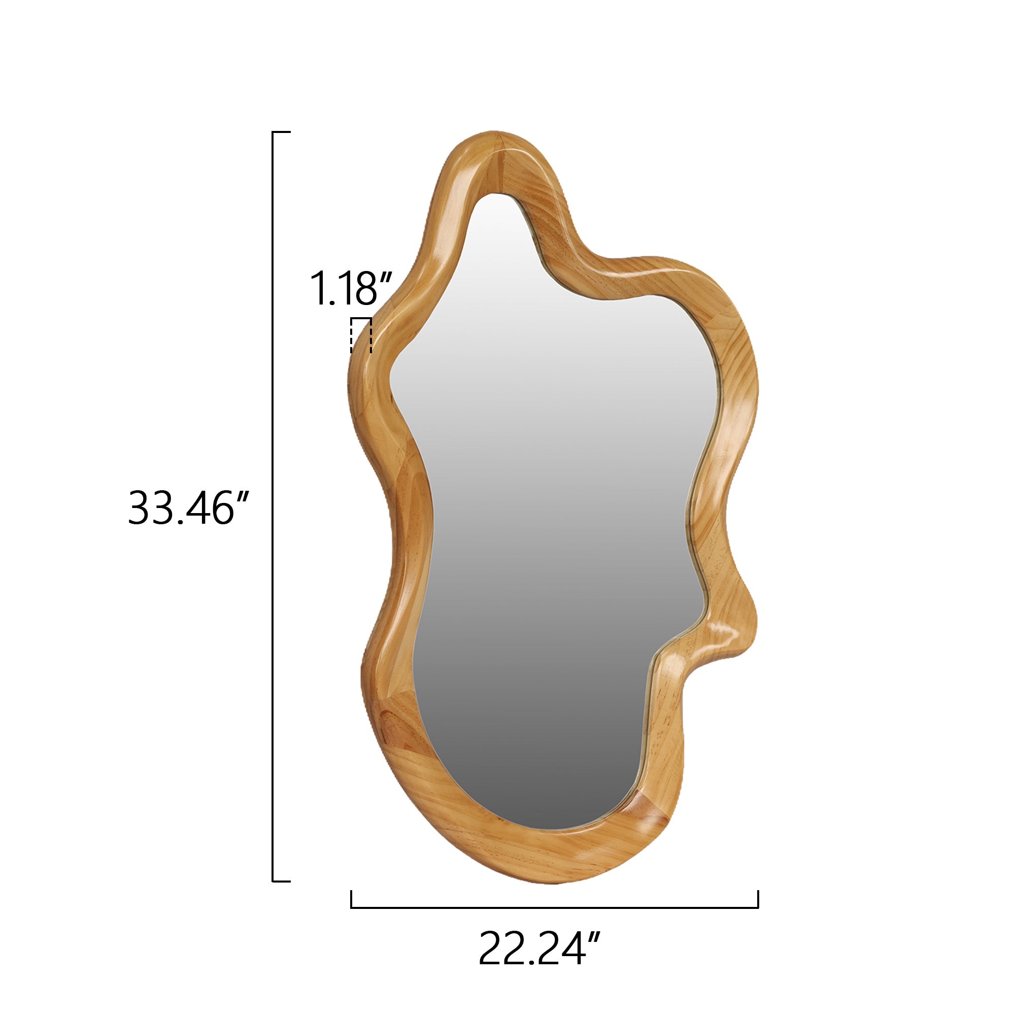 33.46 in. x 22.24 in. Irregular Natural Wood Frame Wall Mirror, Asymmetrical Decorative Vanity Mirror for Bathroom, Bedroom & Entryway