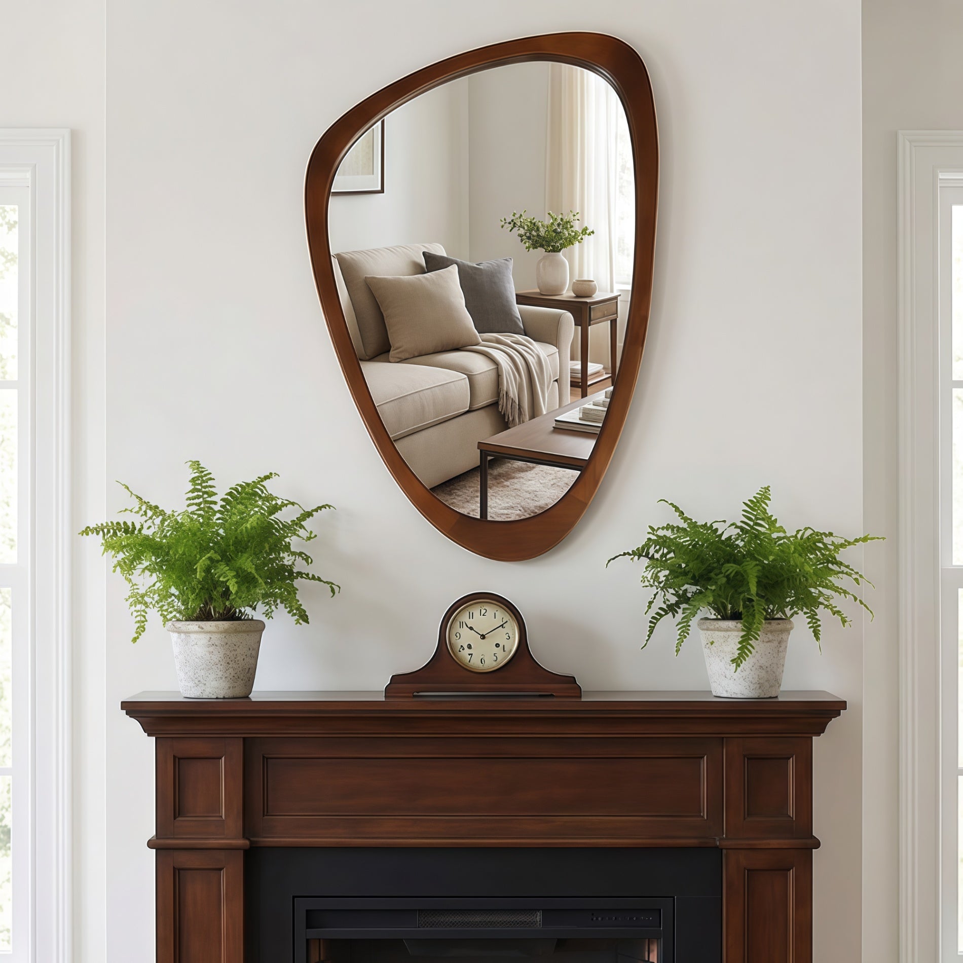 24 in. x 36 in. Irregular Solid Wood Wall Mirror, Decorative Tempered Glass Vanity Mirror for Bathroom, Bedroom & Entryway