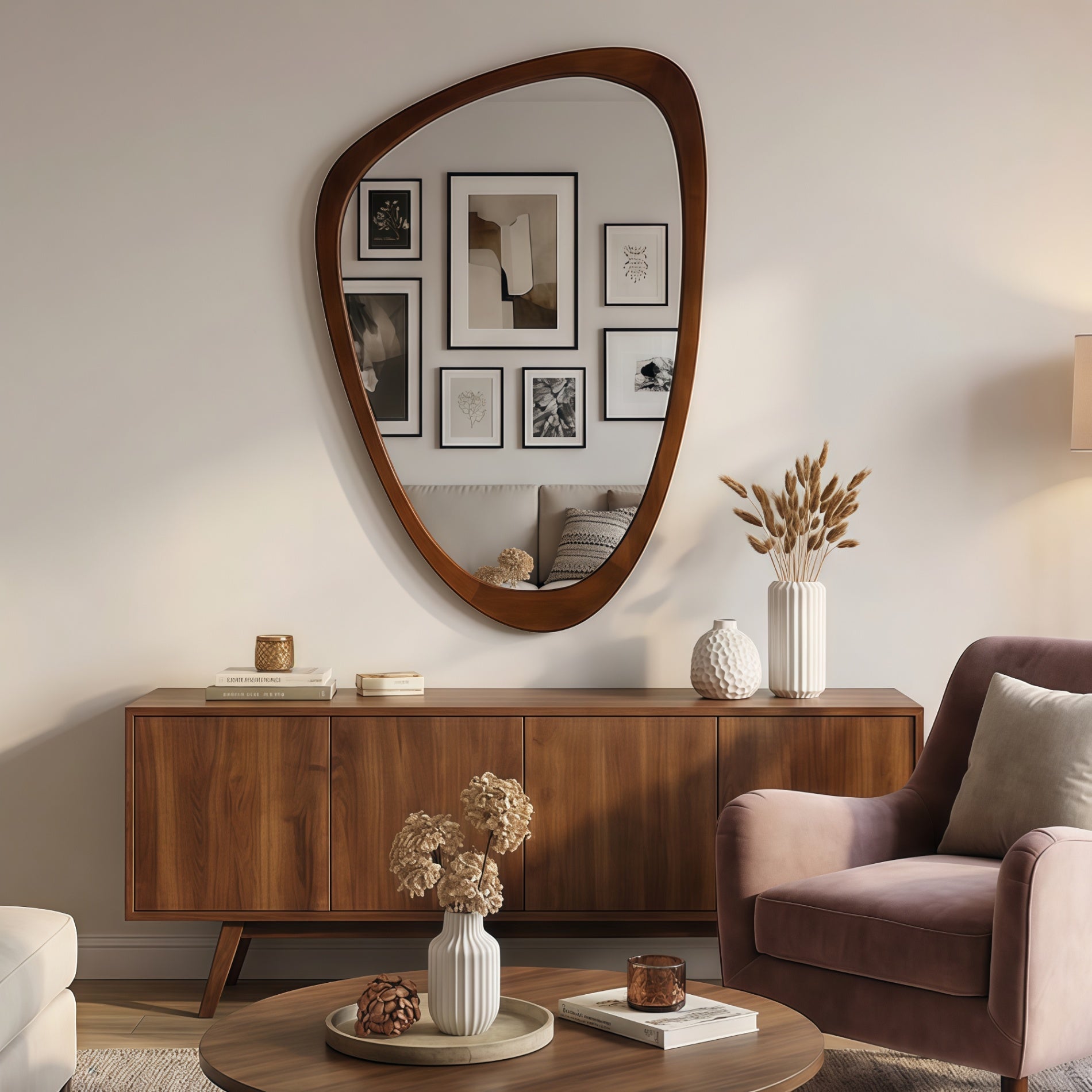 24 in. x 36 in. Irregular Solid Wood Wall Mirror, Decorative Tempered Glass Vanity Mirror for Bathroom, Bedroom & Entryway