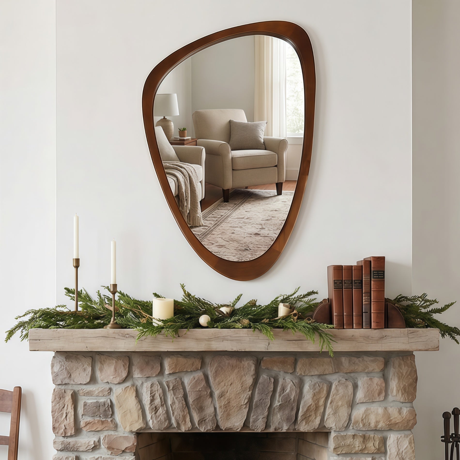 24 in. x 36 in. Irregular Solid Wood Wall Mirror, Decorative Tempered Glass Vanity Mirror for Bathroom, Bedroom & Entryway
