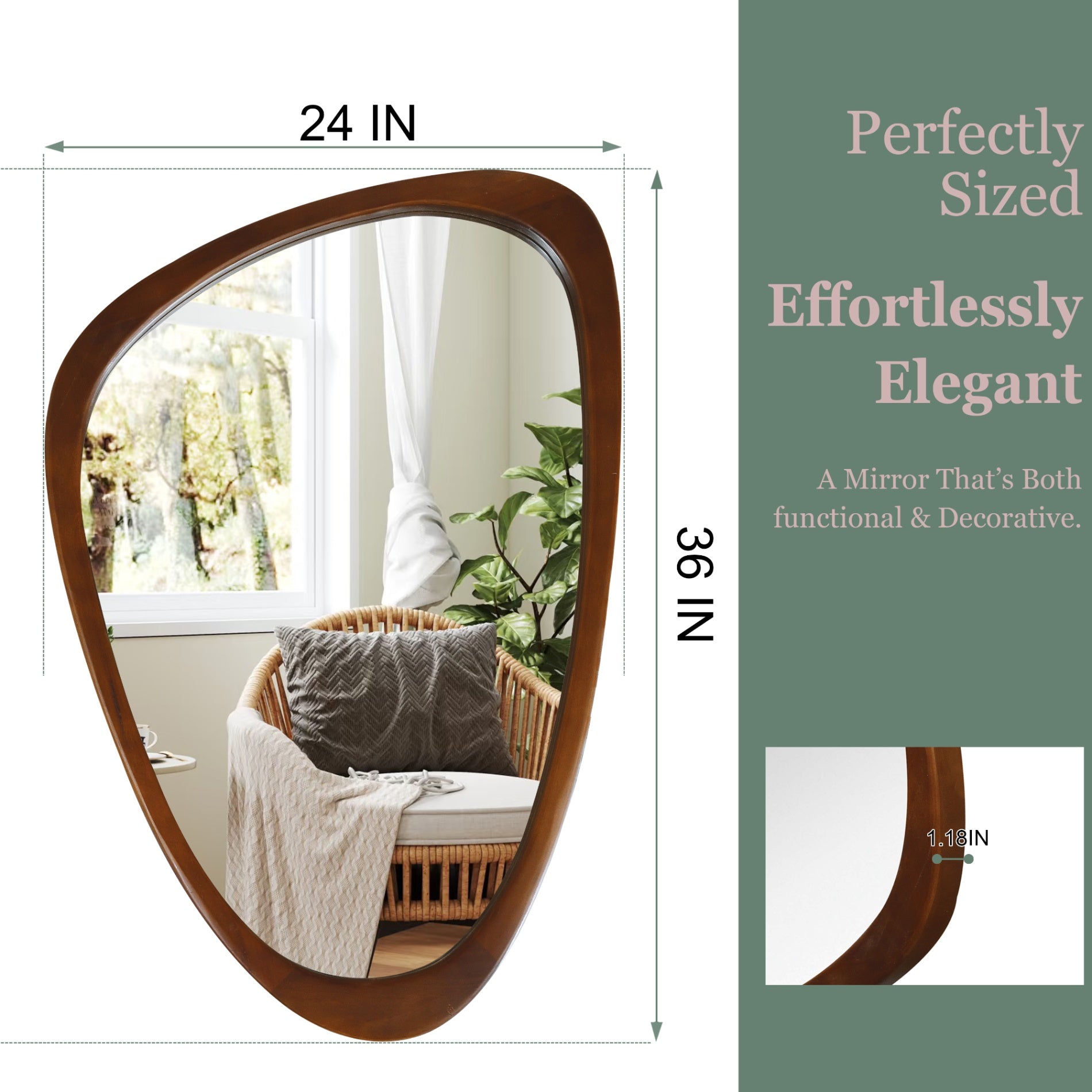 24 in. x 36 in. Irregular Solid Wood Wall Mirror, Decorative Tempered Glass Vanity Mirror for Bathroom, Bedroom & Entryway