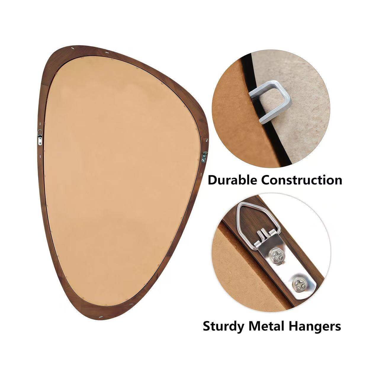 24 in. x 36 in. Irregular Solid Wood Wall Mirror, Decorative Tempered Glass Vanity Mirror for Bathroom, Bedroom & Entryway