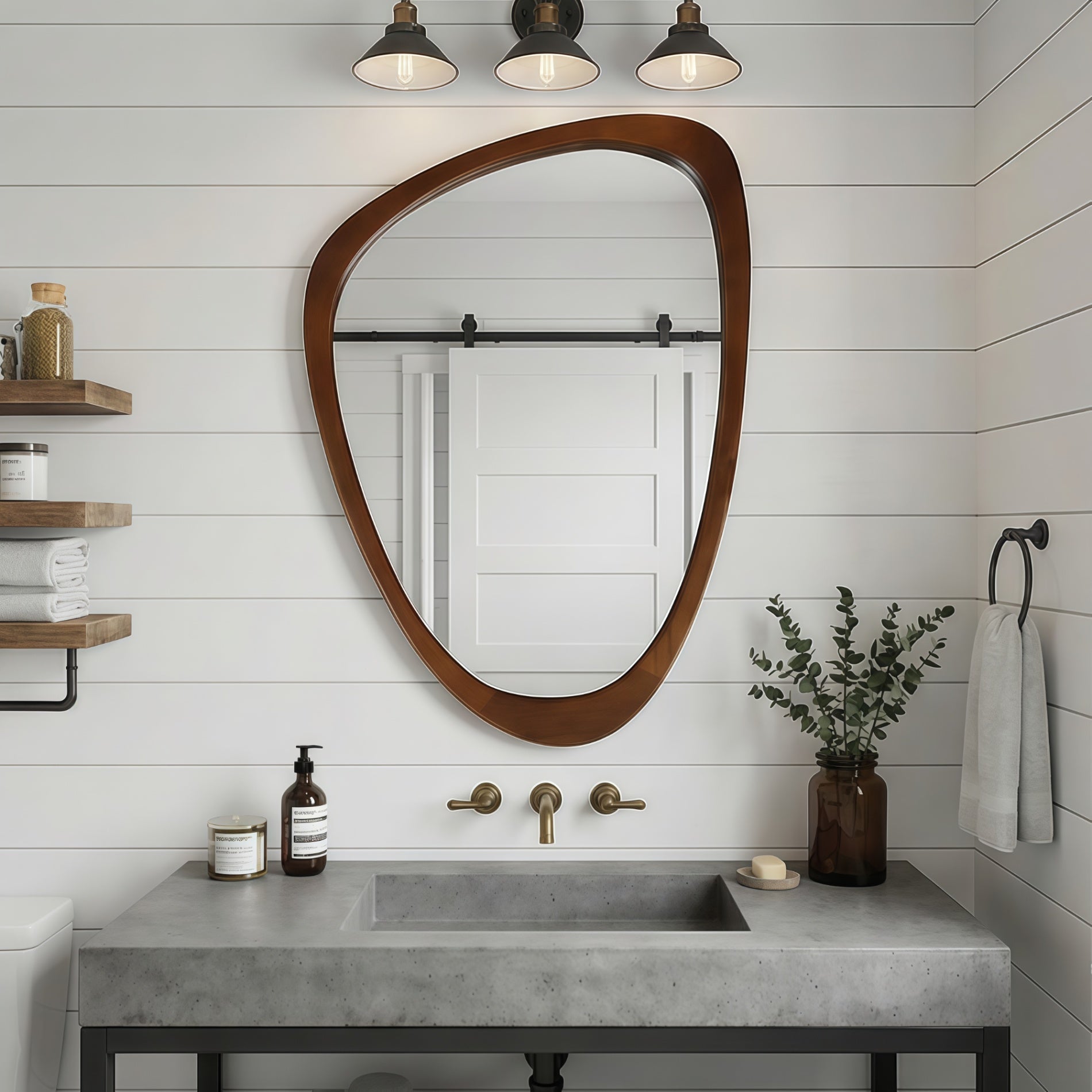24 in. x 36 in. Irregular Solid Wood Wall Mirror, Decorative Tempered Glass Vanity Mirror for Bathroom, Bedroom & Entryway