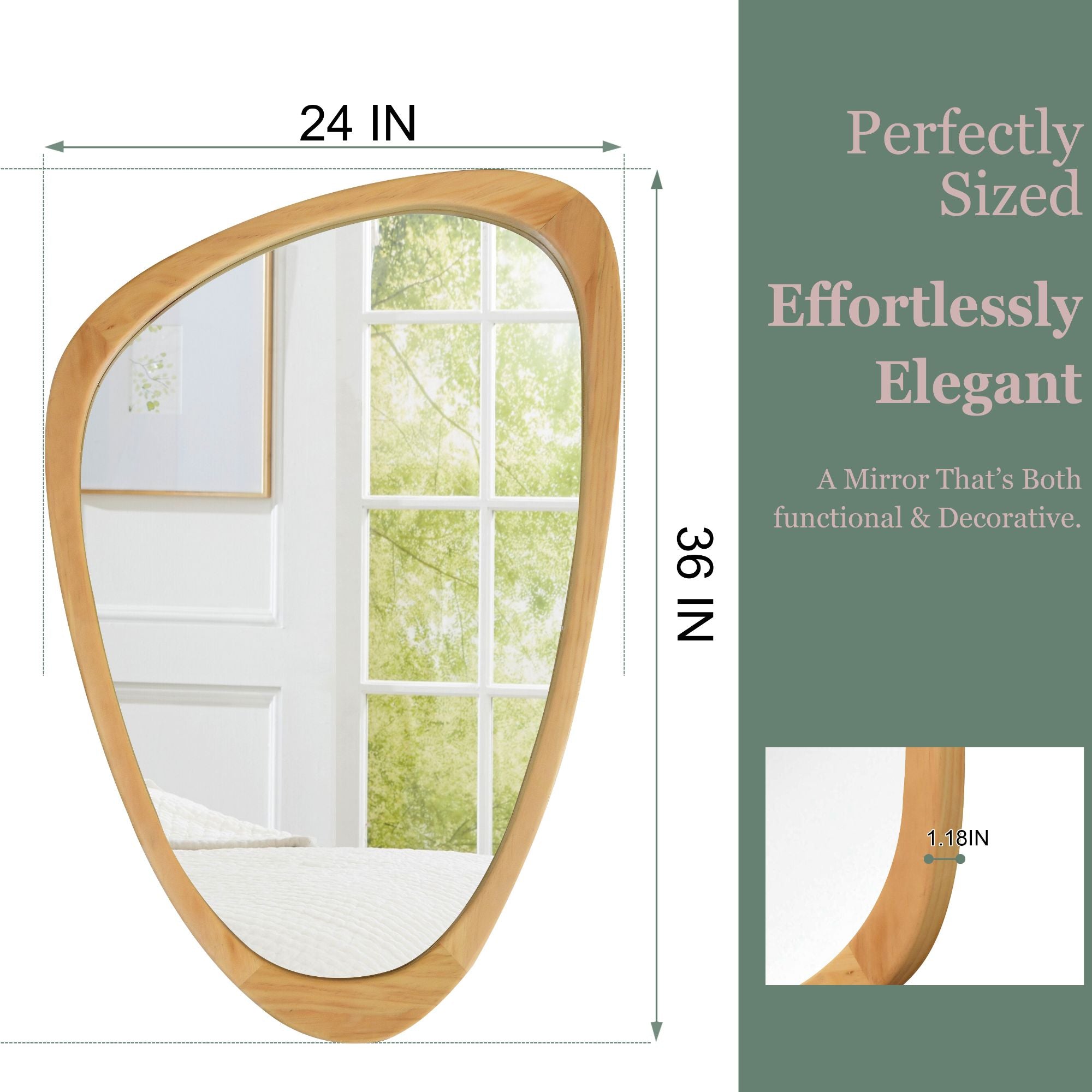 24 in. x 36 in. Irregular Solid Wood Wall Mirror, Decorative Tempered Glass Vanity Mirror for Bathroom, Bedroom & Entryway