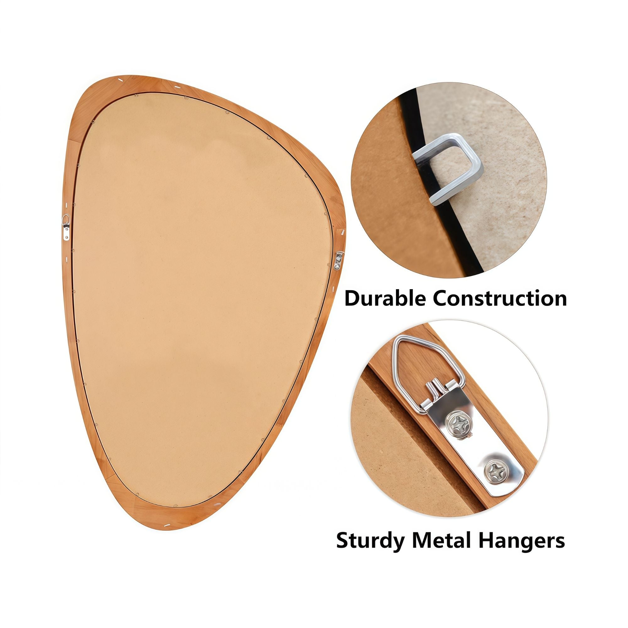 24 in. x 36 in. Irregular Solid Wood Wall Mirror, Decorative Tempered Glass Vanity Mirror for Bathroom, Bedroom & Entryway