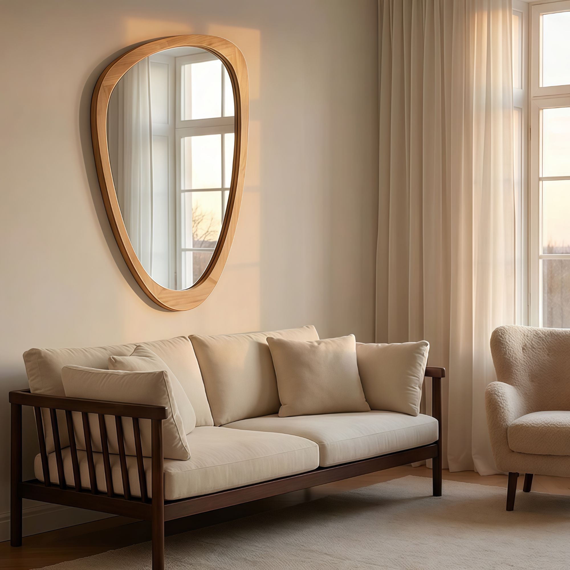 24 in. x 36 in. Irregular Solid Wood Wall Mirror, Decorative Tempered Glass Vanity Mirror for Bathroom, Bedroom & Entryway