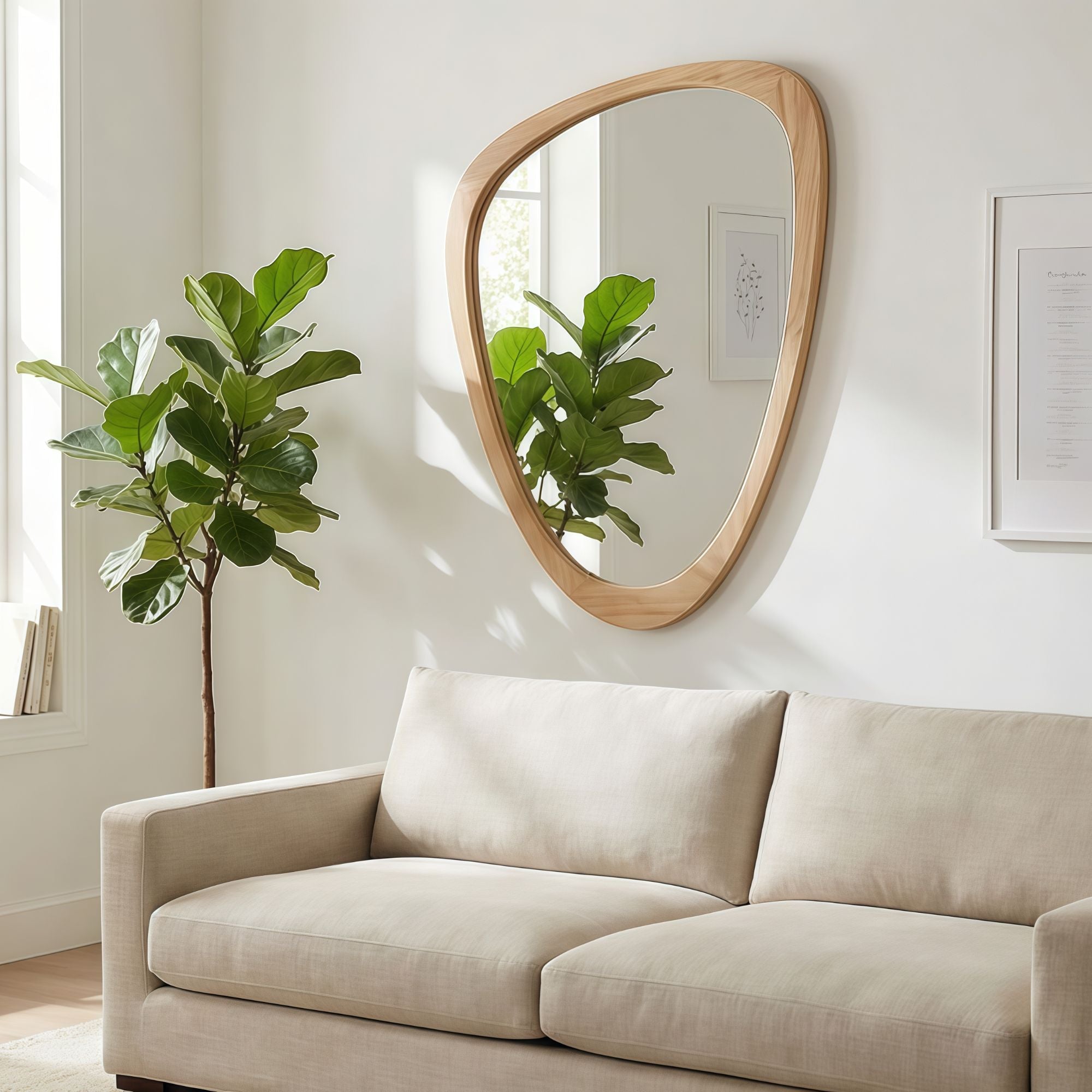 24 in. x 36 in. Irregular Solid Wood Wall Mirror, Decorative Tempered Glass Vanity Mirror for Bathroom, Bedroom & Entryway
