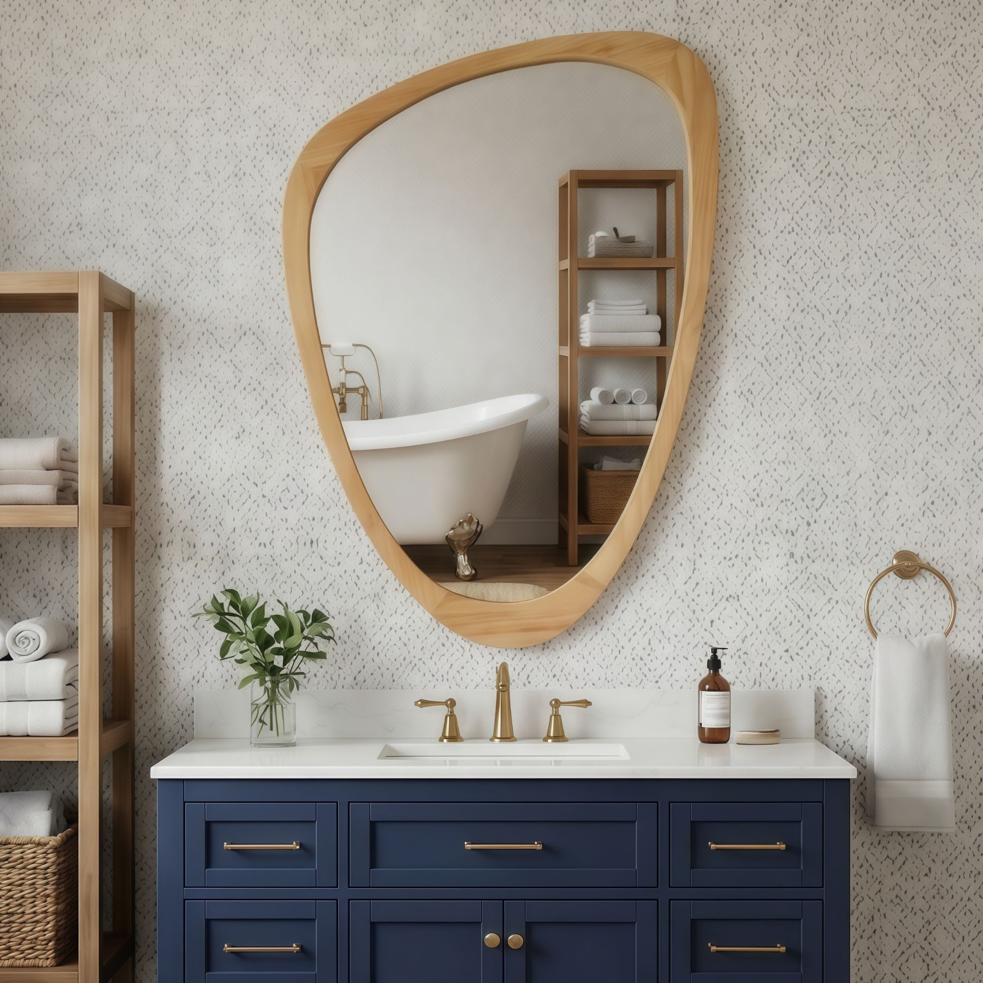 24 in. x 36 in. Irregular Solid Wood Wall Mirror, Decorative Tempered Glass Vanity Mirror for Bathroom, Bedroom & Entryway