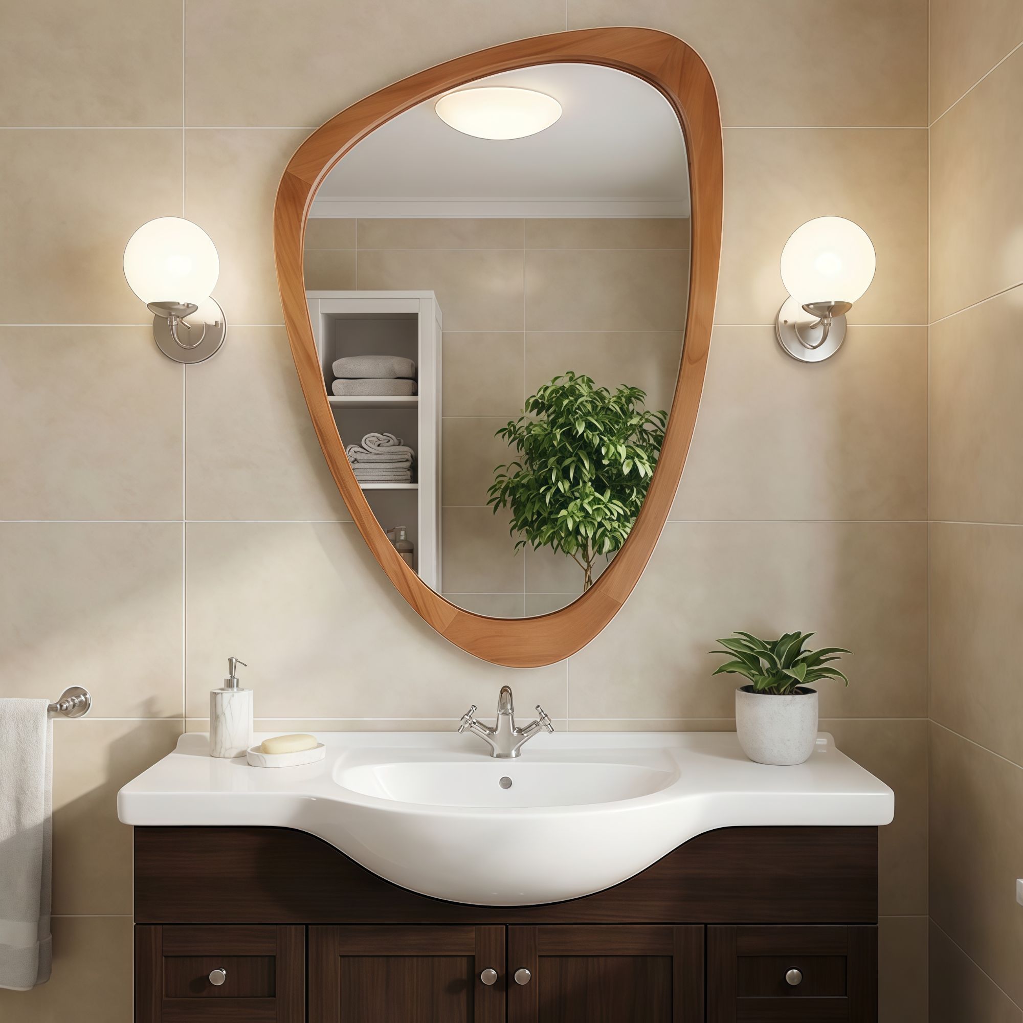 24 in. x 36 in. Irregular Solid Wood Wall Mirror, Decorative Tempered Glass Vanity Mirror for Bathroom, Bedroom & Entryway