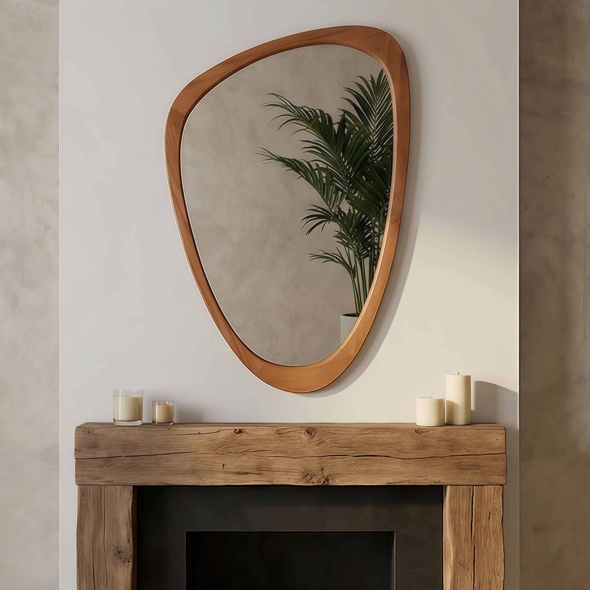 24 in. x 36 in. Irregular Solid Wood Wall Mirror, Decorative Tempered Glass Vanity Mirror for Bathroom, Bedroom & Entryway