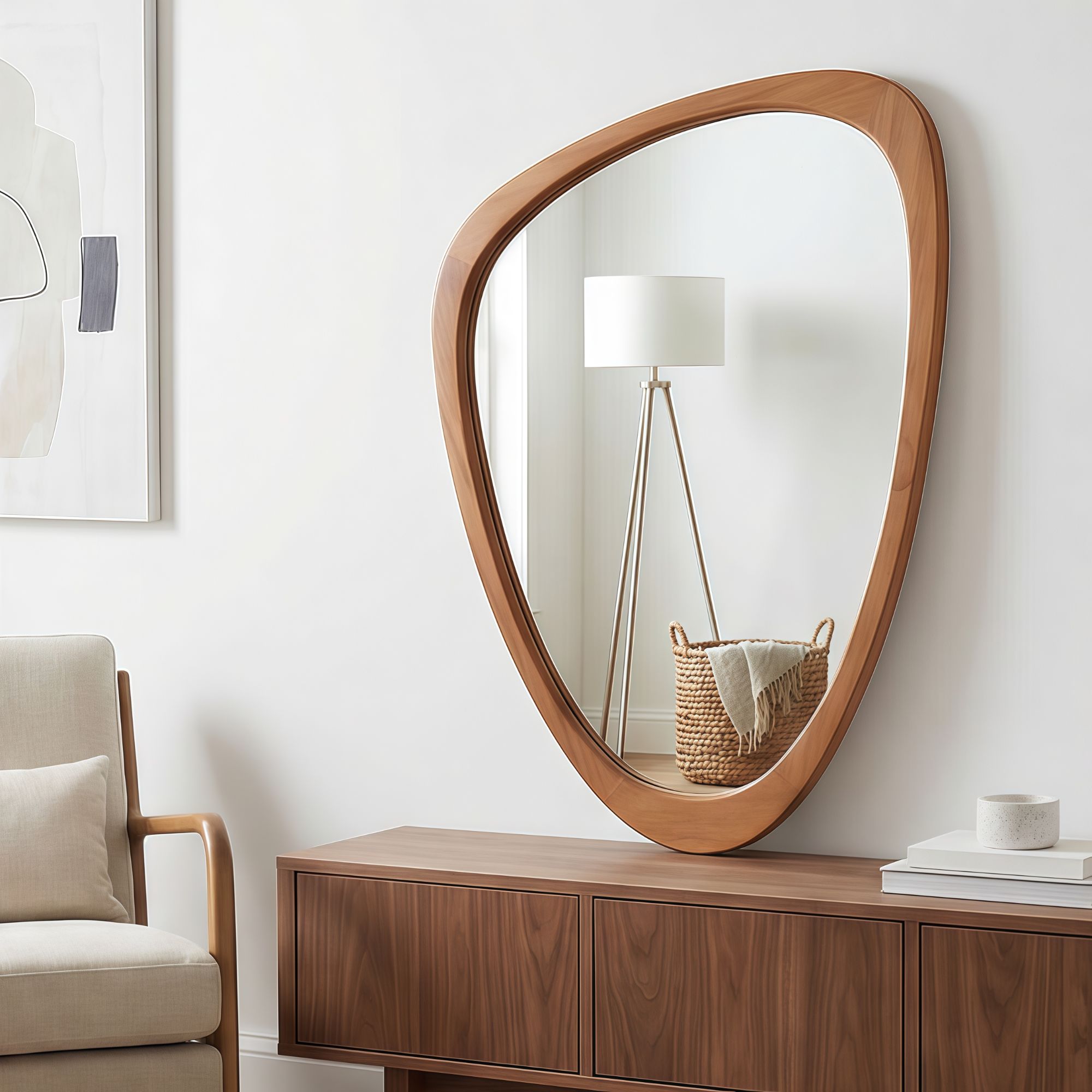 24 in. x 36 in. Irregular Solid Wood Wall Mirror, Decorative Tempered Glass Vanity Mirror for Bathroom, Bedroom & Entryway