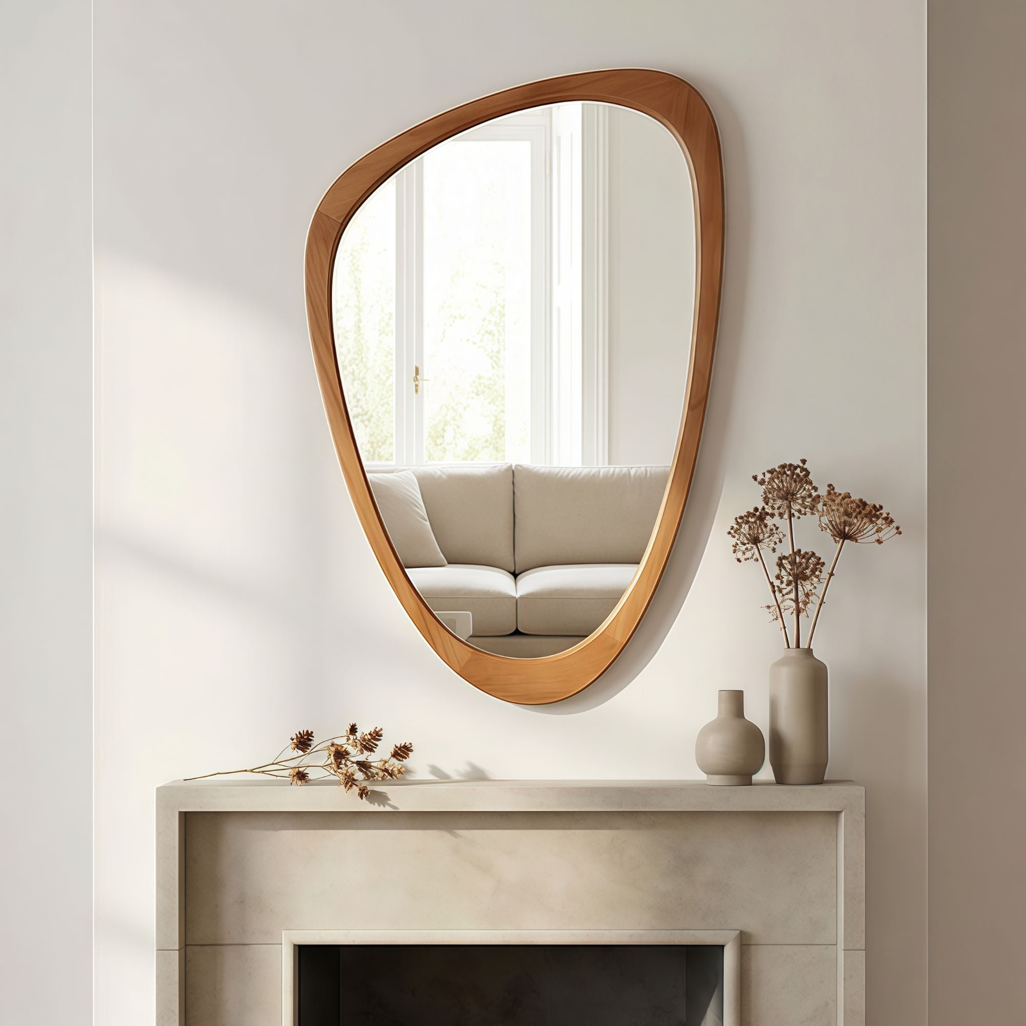 24 in. x 36 in. Irregular Solid Wood Wall Mirror, Decorative Tempered Glass Vanity Mirror for Bathroom, Bedroom & Entryway