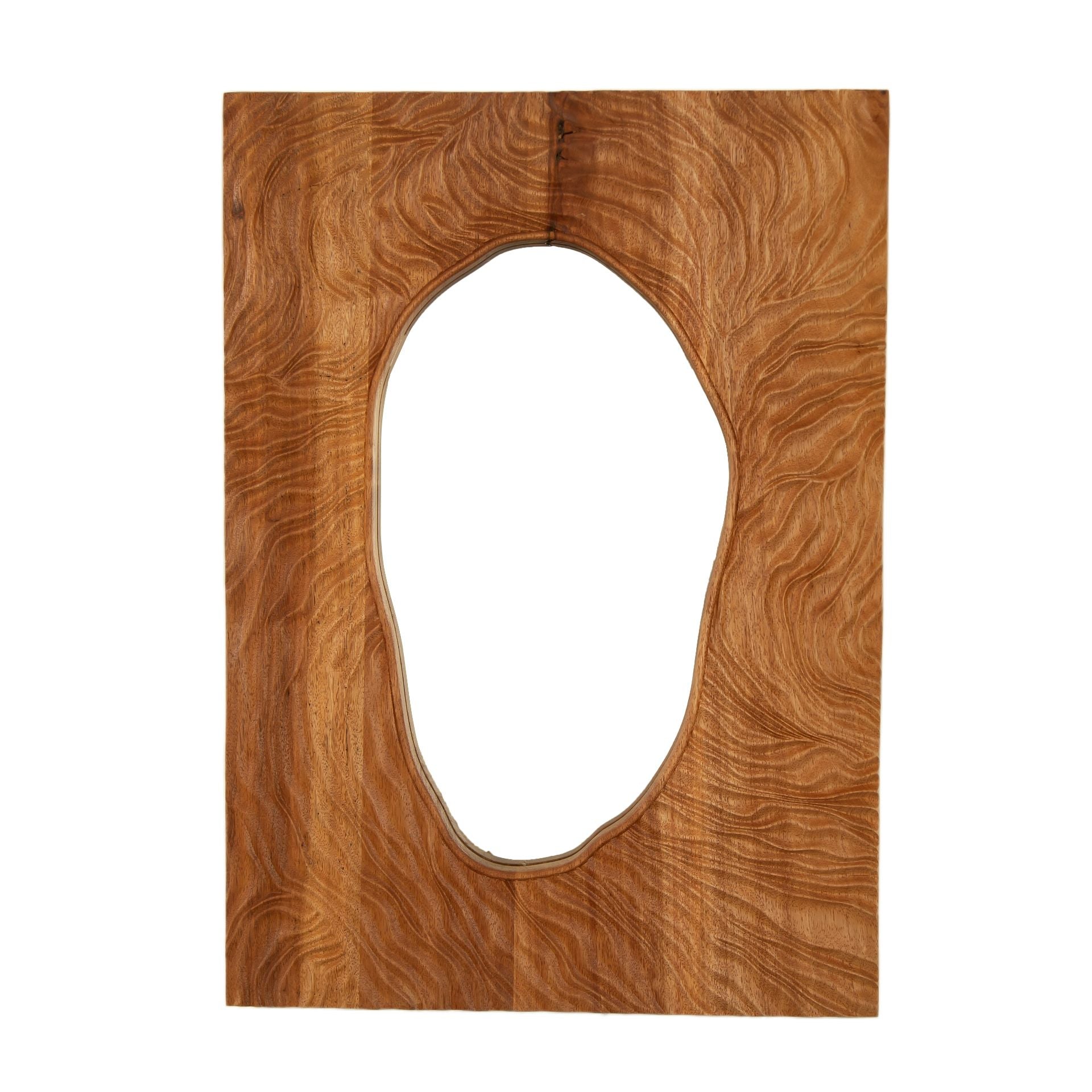 20 in. Vintage Solid Rosewood Wall Mirror, Irregular Rectangular Wood Frame Decorative Mirror for Bathroom, Bedroom, Living Room & Entryway