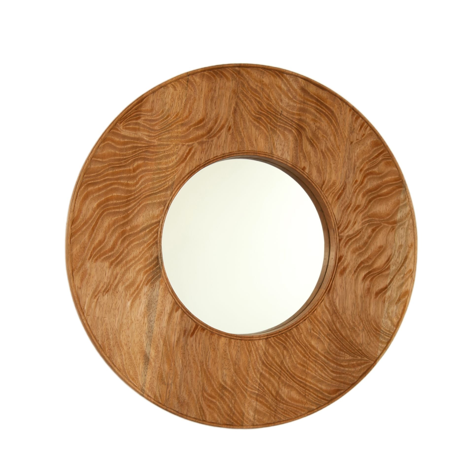24 in. Solid Rosewood Round Wall Mirror, Tree-Ring Texture Vintage Decorative Mirror for Bathroom, Bedroom, Living Room & Entryway