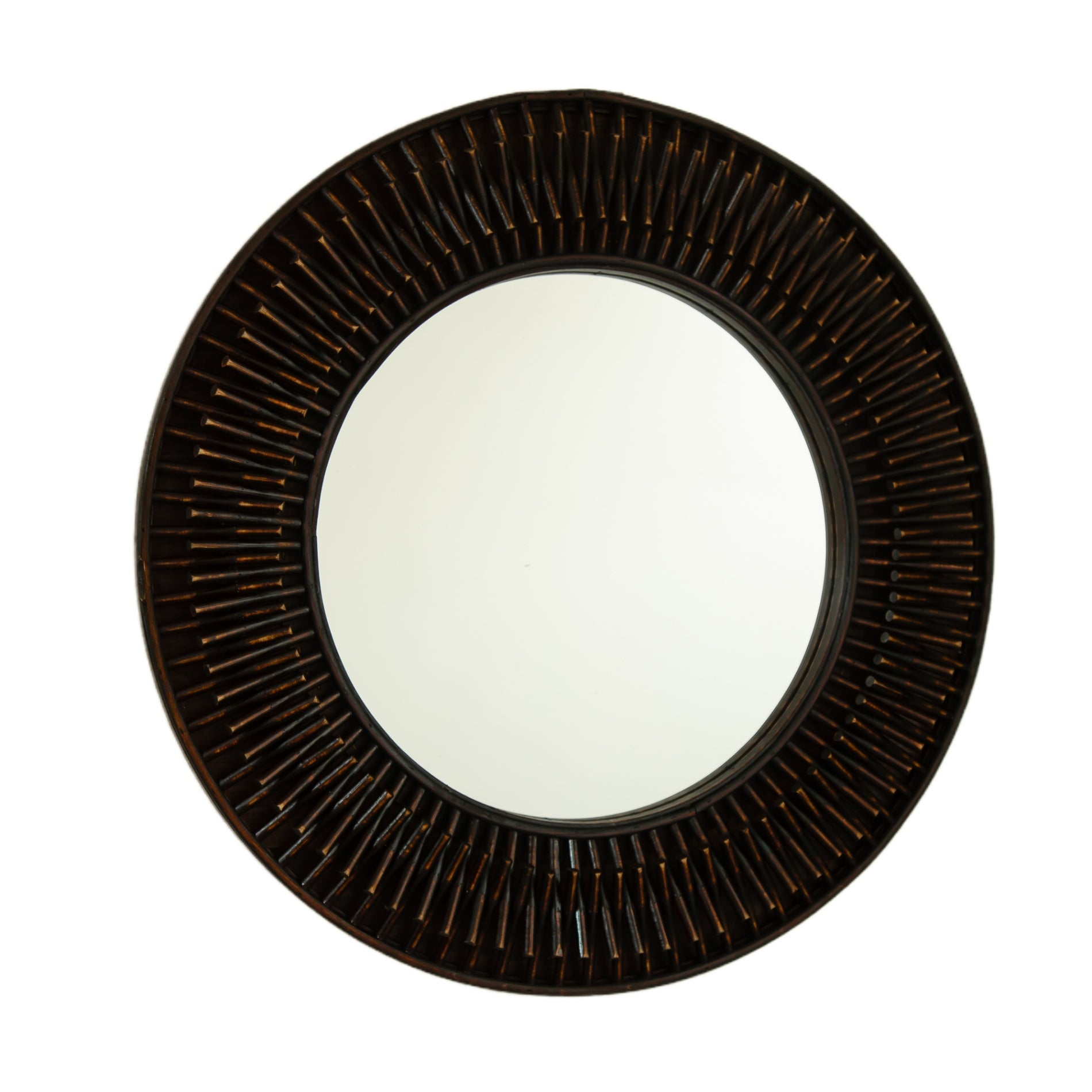 24 in. Dark Bamboo Round Wall Mirror, Handcrafted Natural Bamboo Artistry Decorative Mirror for Bathroom, Bedroom, Living Room & Entryway