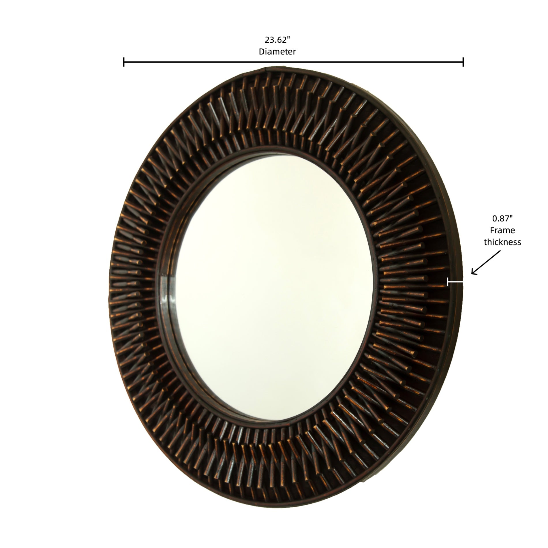 24 in. Dark Bamboo Round Wall Mirror, Handcrafted Natural Bamboo Artistry Decorative Mirror for Bathroom, Bedroom, Living Room & Entryway