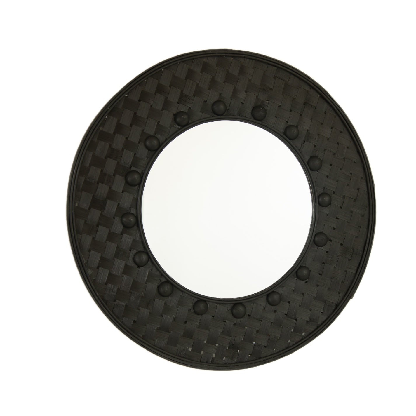24 in. Black Bamboo Round Wall Mirror, Hand-Woven 3D Bamboo Frame Decorative Mirror for Bathroom, Bedroom, Living Room & Entryway