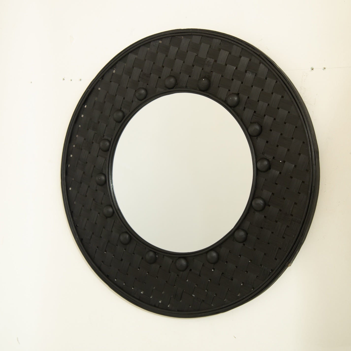 24 in. Black Bamboo Round Wall Mirror, Hand-Woven 3D Bamboo Frame Decorative Mirror for Bathroom, Bedroom, Living Room & Entryway