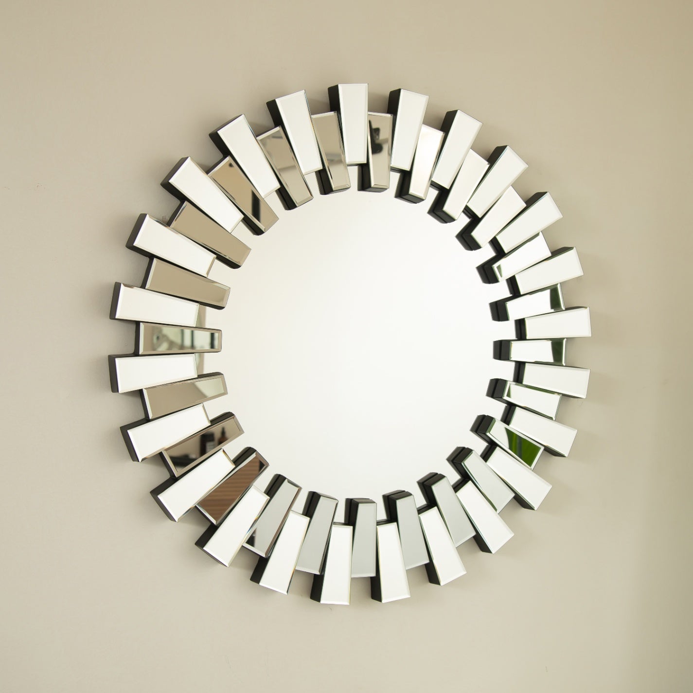 32 in. Modern Irregular Round PU Wall Mirror, Decorative Accent Mirror for Bathroom, Bedroom, Living Room, Hallway & Entryway