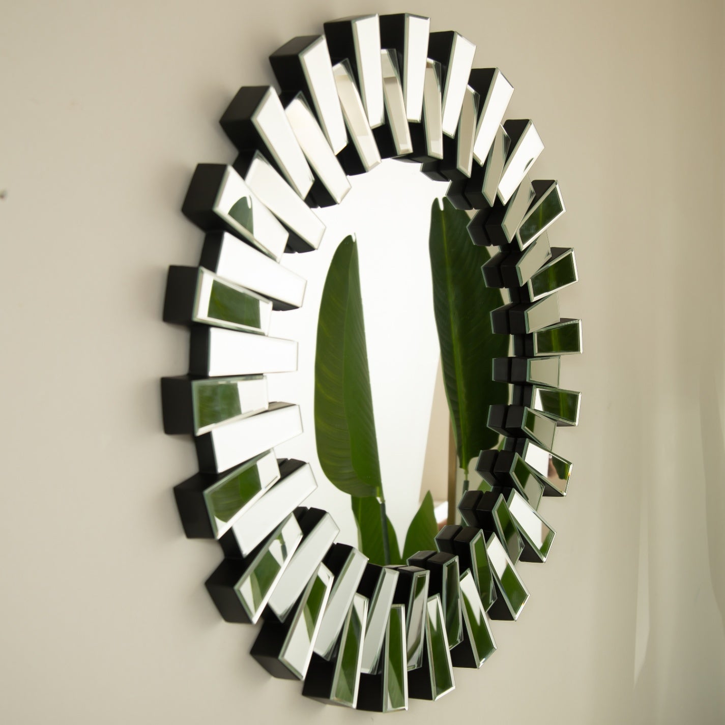 32 in. Modern Irregular Round PU Wall Mirror, Decorative Accent Mirror for Bathroom, Bedroom, Living Room, Hallway & Entryway
