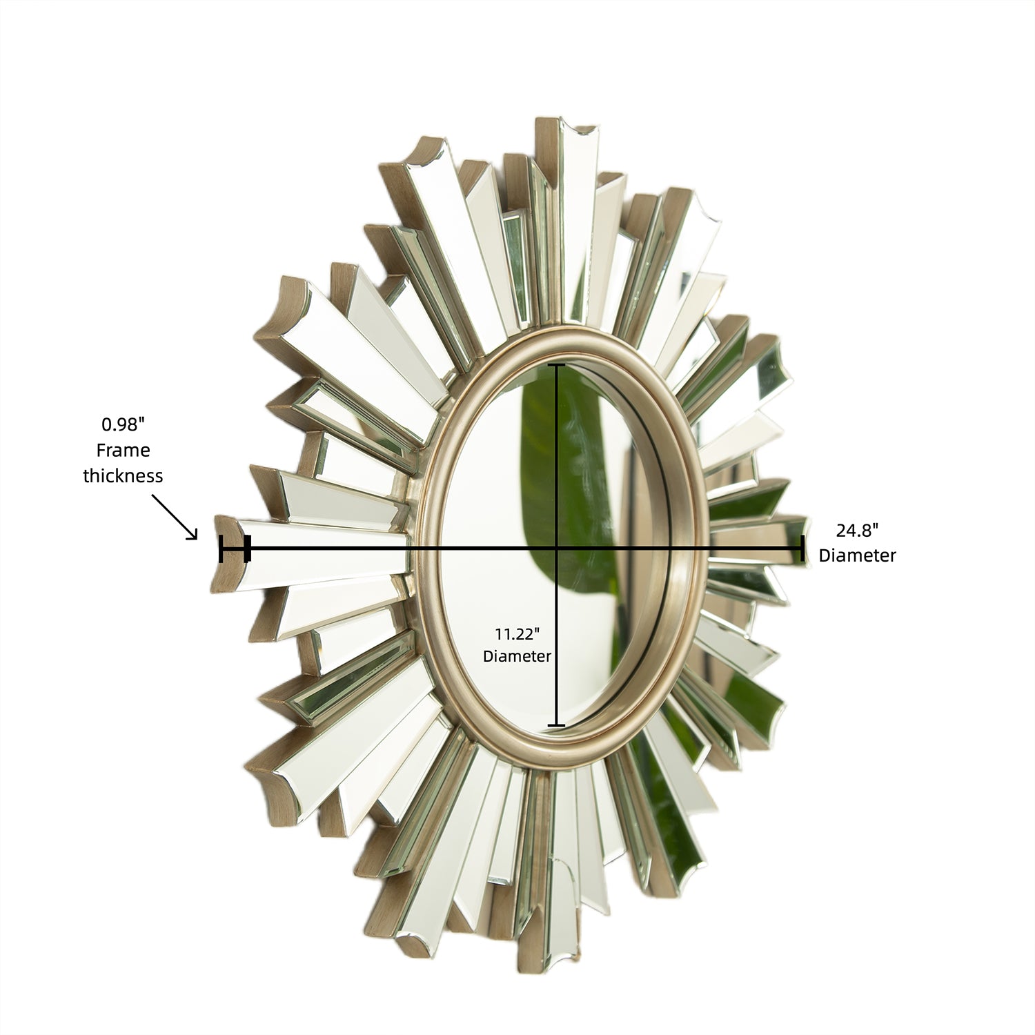 26 in. Sunburst PU Wall Mirror, Modern Round Decorative Accent Mirror for Living Room, Bedroom, Hallway & Entryway