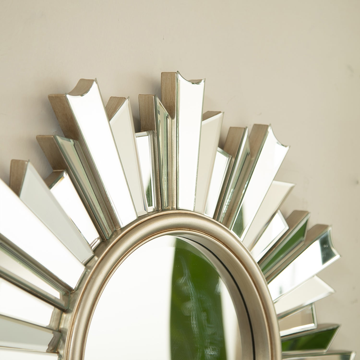 26 in. Sunburst PU Wall Mirror, Modern Round Decorative Accent Mirror for Living Room, Bedroom, Hallway & Entryway