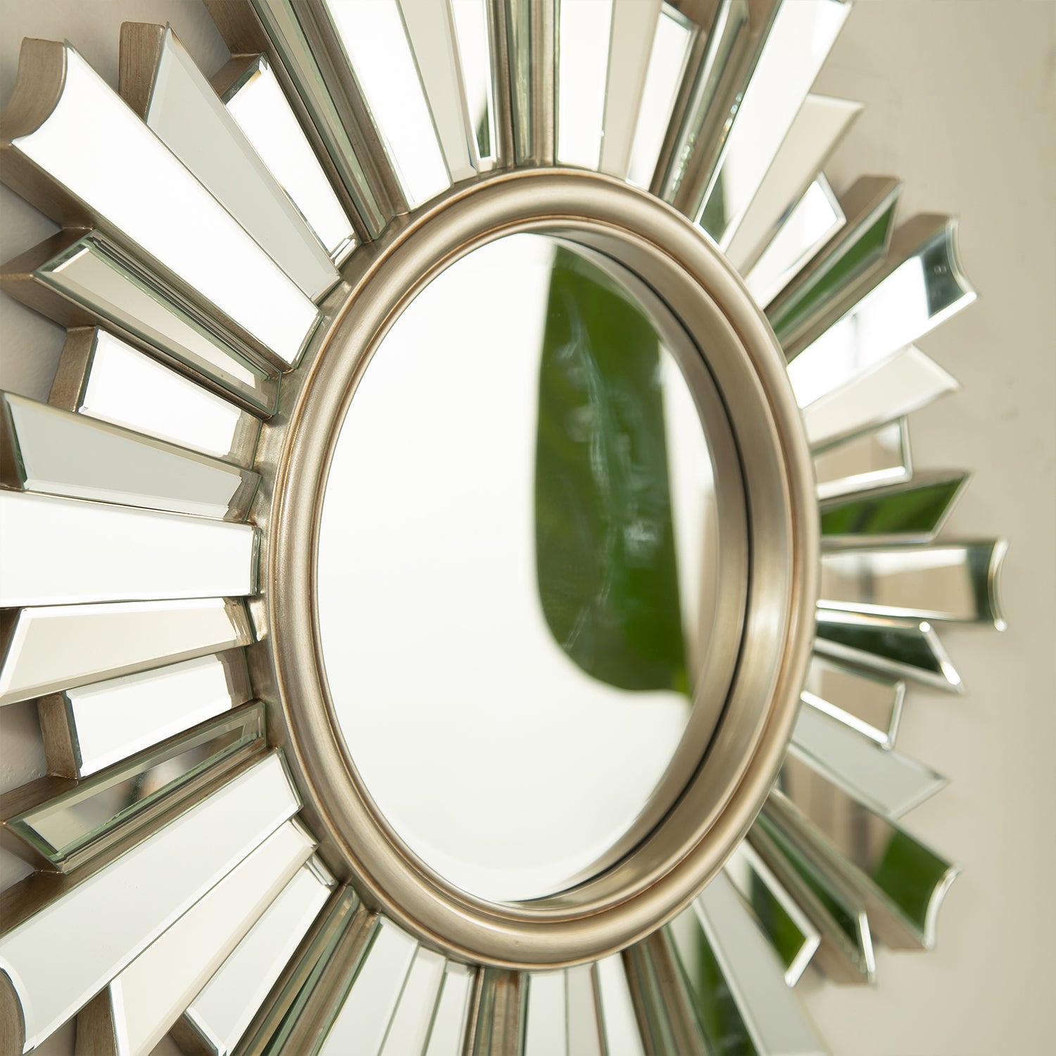 26 in. Sunburst PU Wall Mirror, Modern Round Decorative Accent Mirror for Living Room, Bedroom, Hallway & Entryway