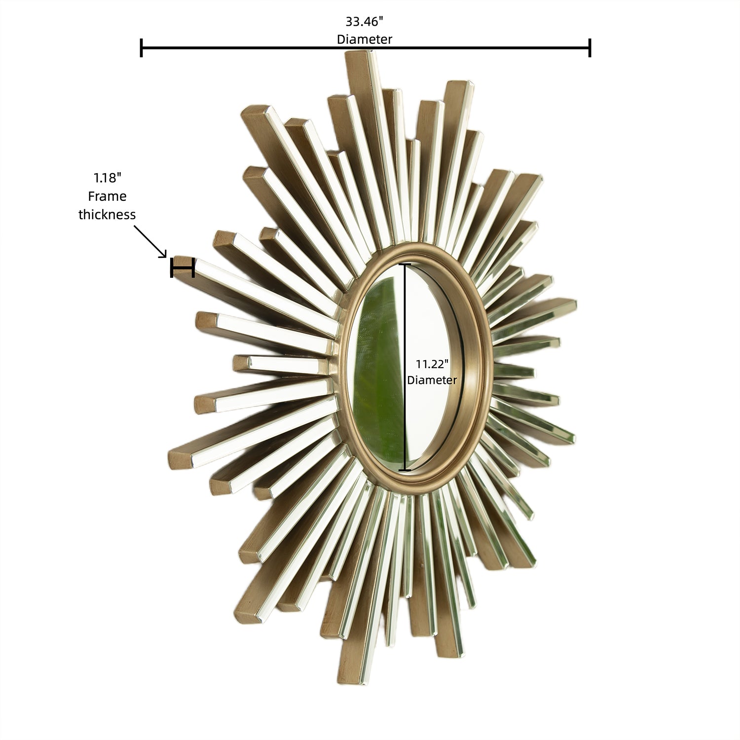 33 in. Luxury Silver PU Sunburst Wall Mirror, Modern Decorative Accent Mirror for Bathroom, Bedroom, Living Room & Entryway