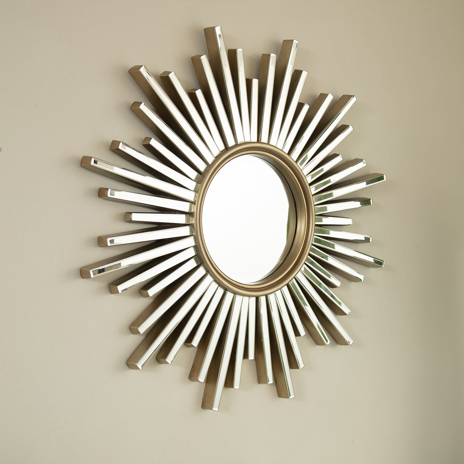 33 in. Luxury Silver PU Sunburst Wall Mirror, Modern Decorative Accent Mirror for Bathroom, Bedroom, Living Room & Entryway
