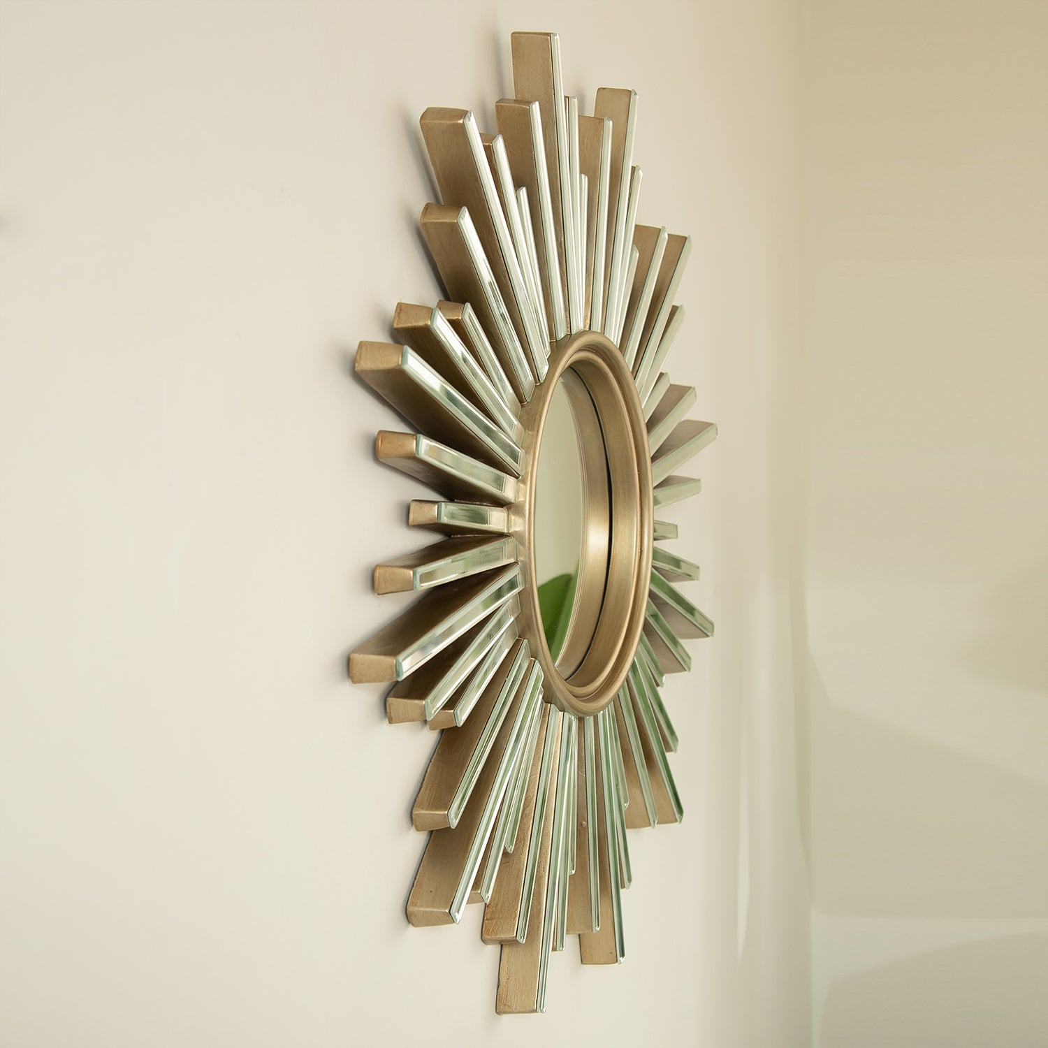 33 in. Luxury Silver PU Sunburst Wall Mirror, Modern Decorative Accent Mirror for Bathroom, Bedroom, Living Room & Entryway