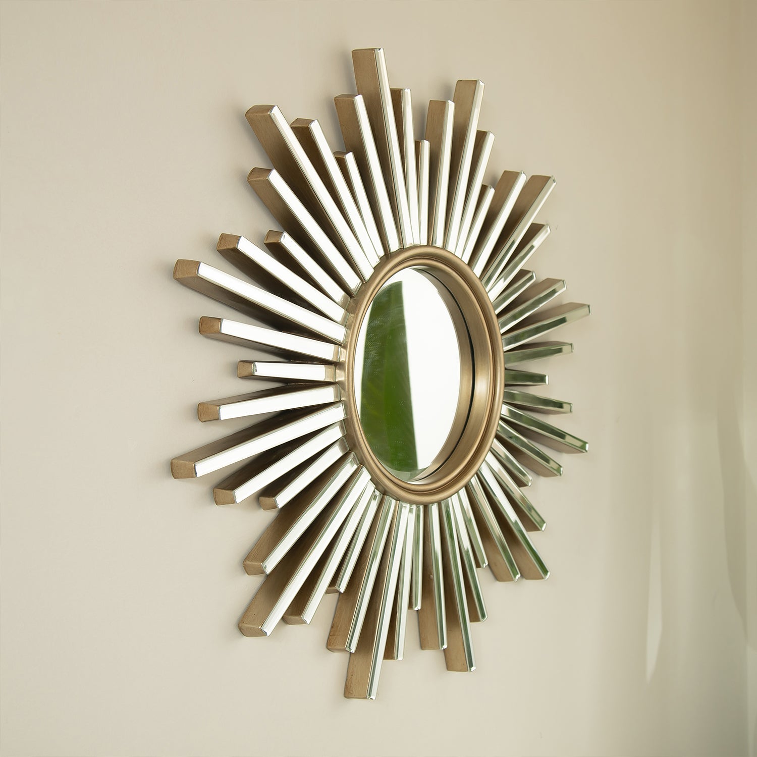 33 in. Luxury Silver PU Sunburst Wall Mirror, Modern Decorative Accent Mirror for Bathroom, Bedroom, Living Room & Entryway